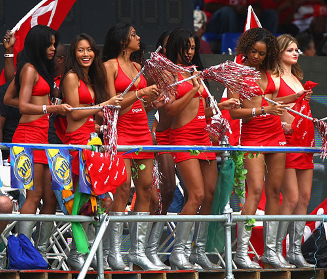 Dancing girls keep the crowd entertained at the Queen's Park Oval, West Indies v England, Twenty20 international, Trinidad, March 15, 2009