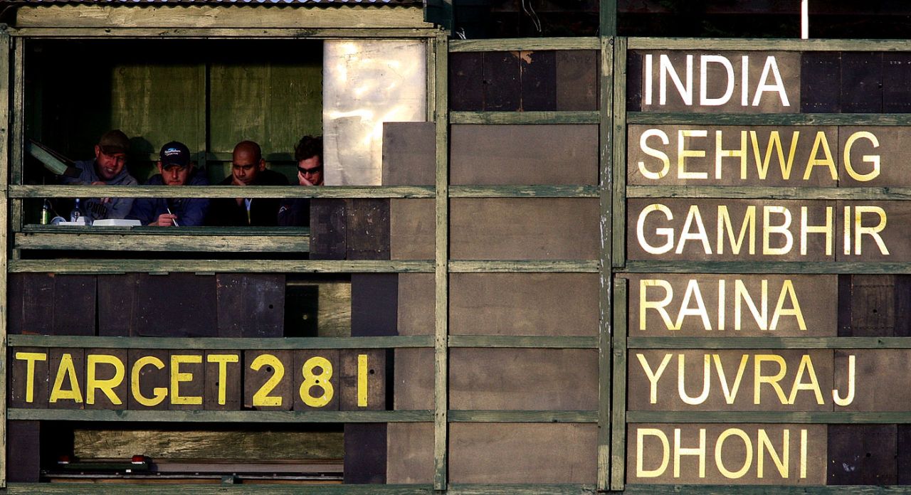 View of the scoreboard at Seddon Park, Hamilton, New Zealand v India, fourth ODI, March 11, 2009