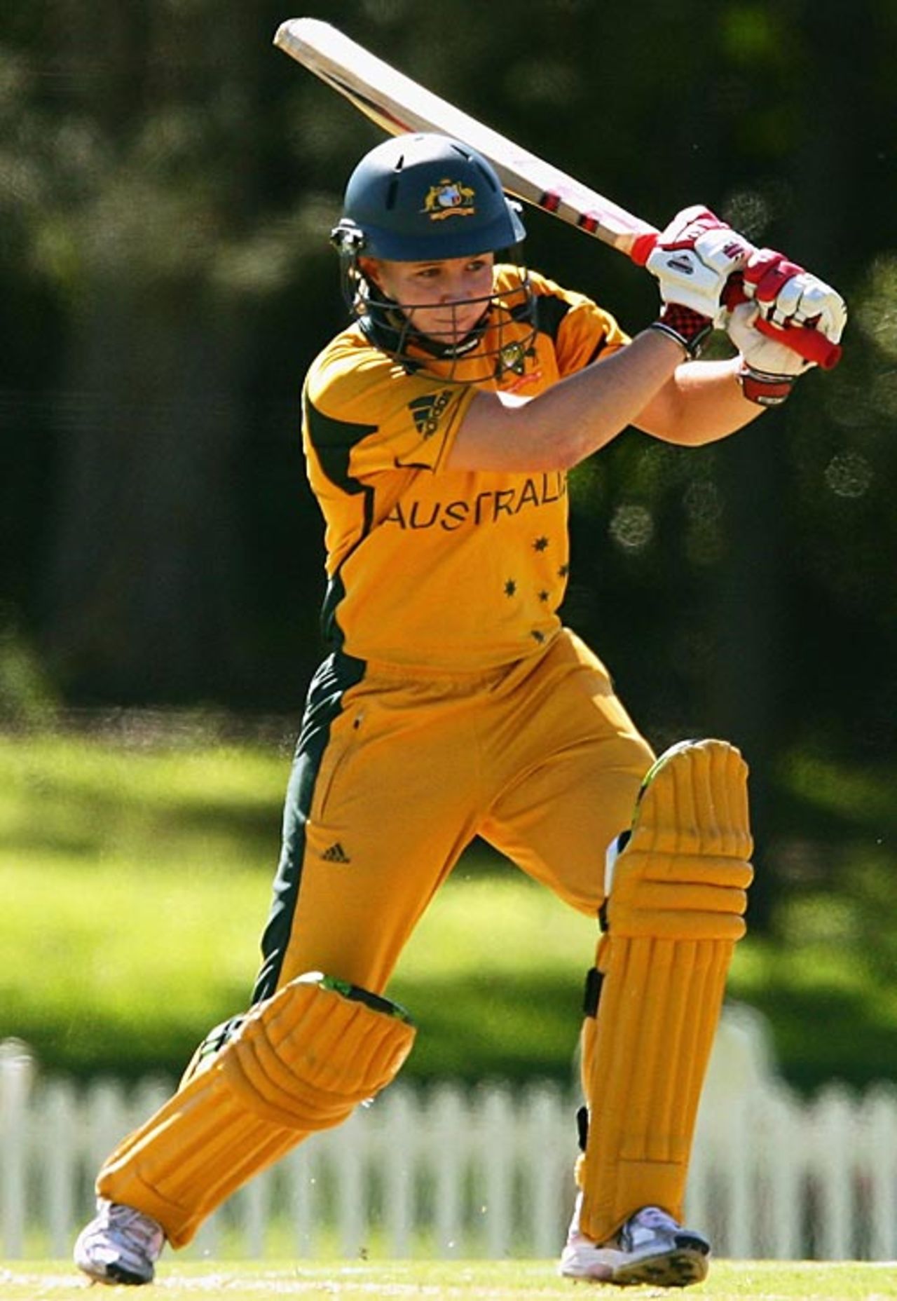 Leah Poulton drives, Australia v Pakistan, women's World Cup, Super Six, Bankstown Oval, Sydney, March 16, 2009