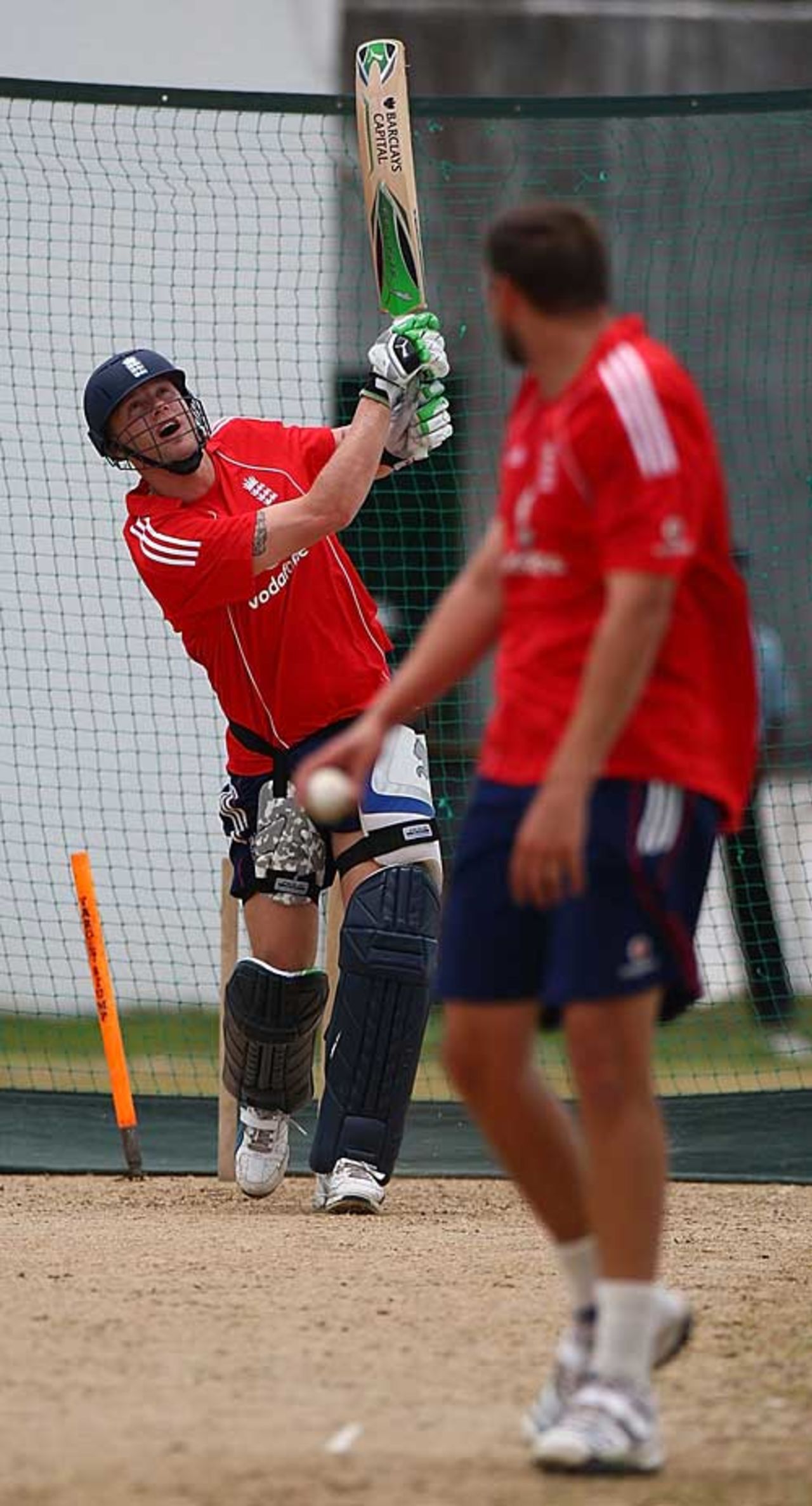 Andrew Flintoff launches one out of the nets, Guyana, March 17, 2009
