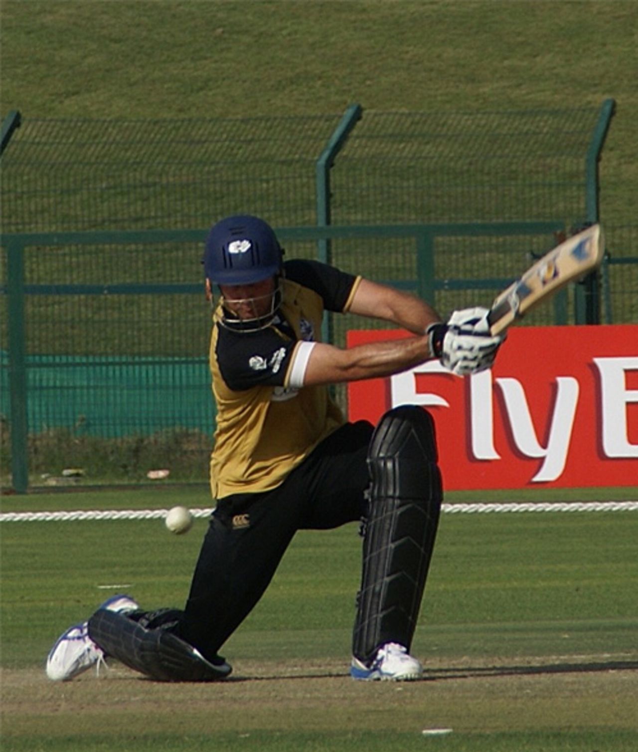 Michael Vaughan mistimes a drive during his pre-season hundred, Yorkshire v Surrey, Pro Arch Trophy, Abu Dhabi, March 18, 2009