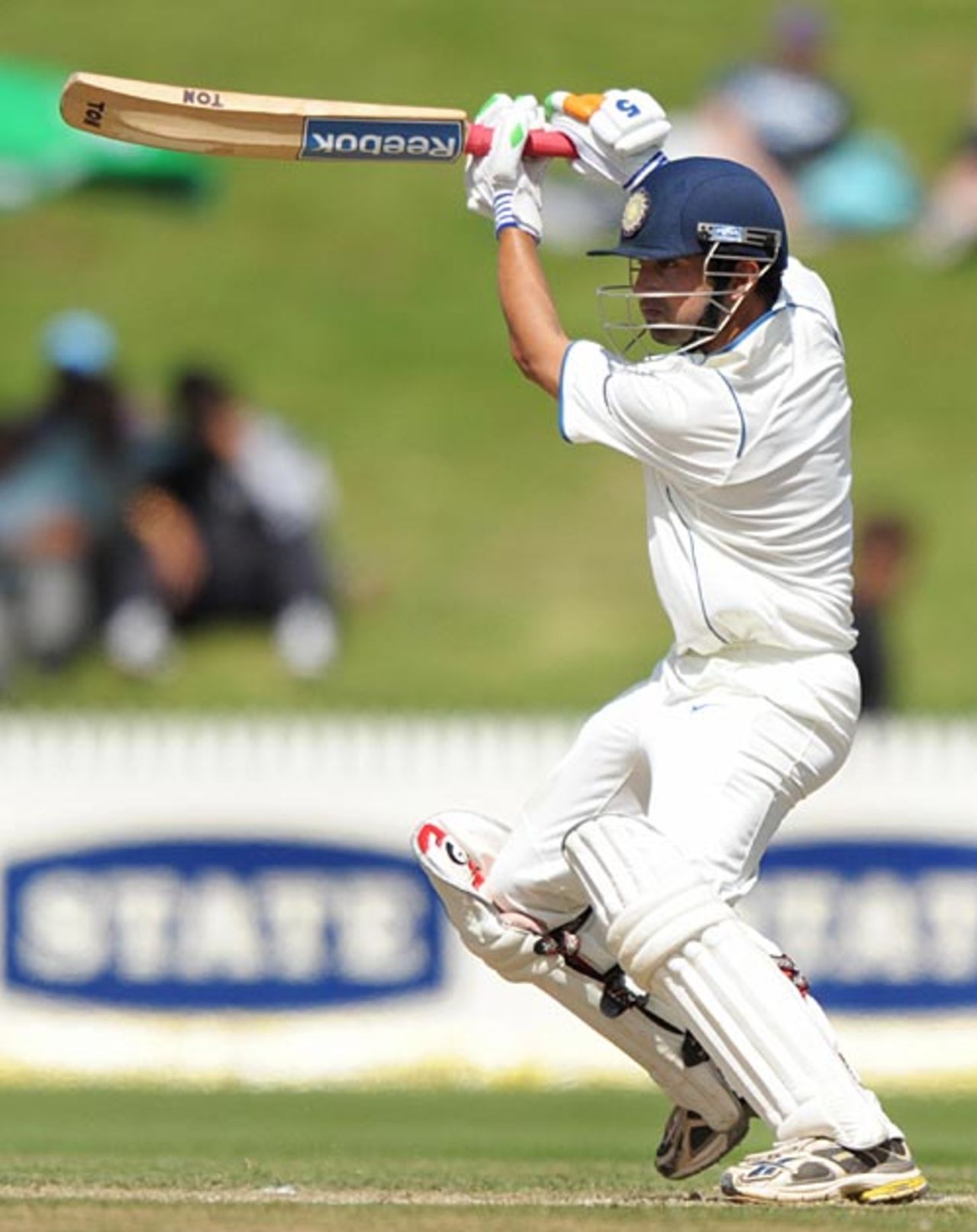 Gautam Gambhir drives, New Zealand v India, 1st Test, Hamilton, 2nd day, March 19, 2009
