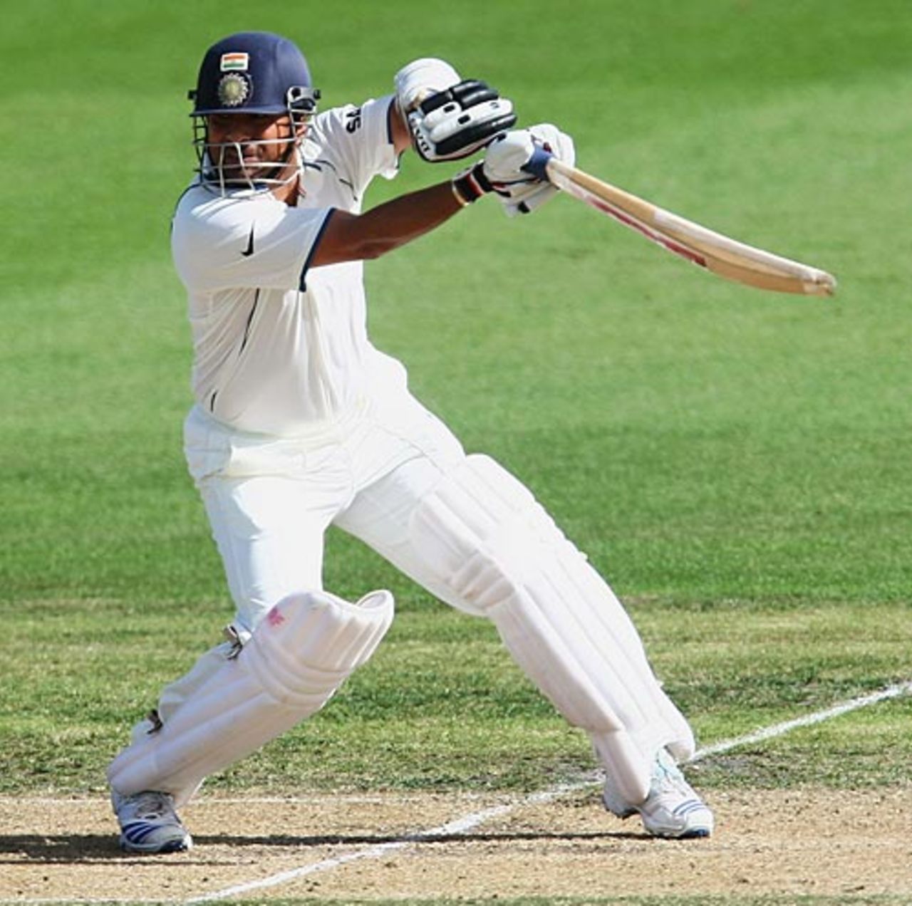Sachin Tendulkar cuts behind point, New Zealand v India, 1st Test, Hamilton, 2nd day, March 19, 2009
