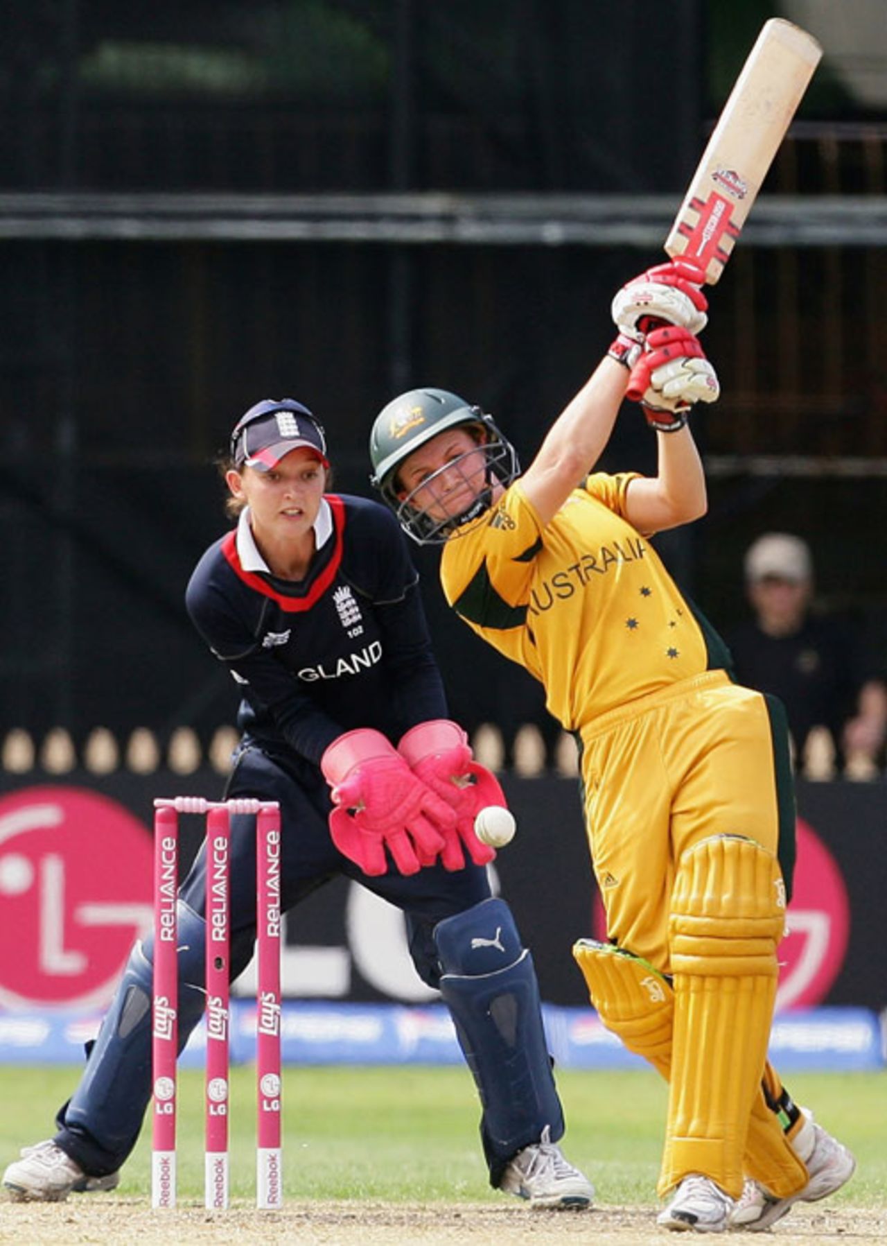 Leah Poulton's big swipe misses the ball, Australia v England, women's World Cup, Super Six, North Sydney Oval, March 19, 2009