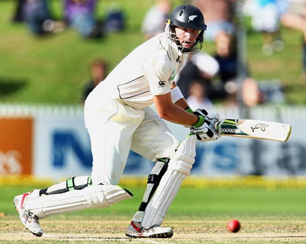 Martin Guptill plays watchfully on the offside, New Zealand v India, 1st Test, Hamilton, 3rd day, March 20, 2009