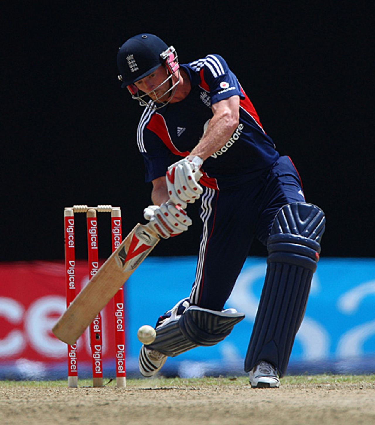 Paul Collingwood attempts to smash one over midwicket, West Indies v England, 1st ODI, Providence, March 20, 2009