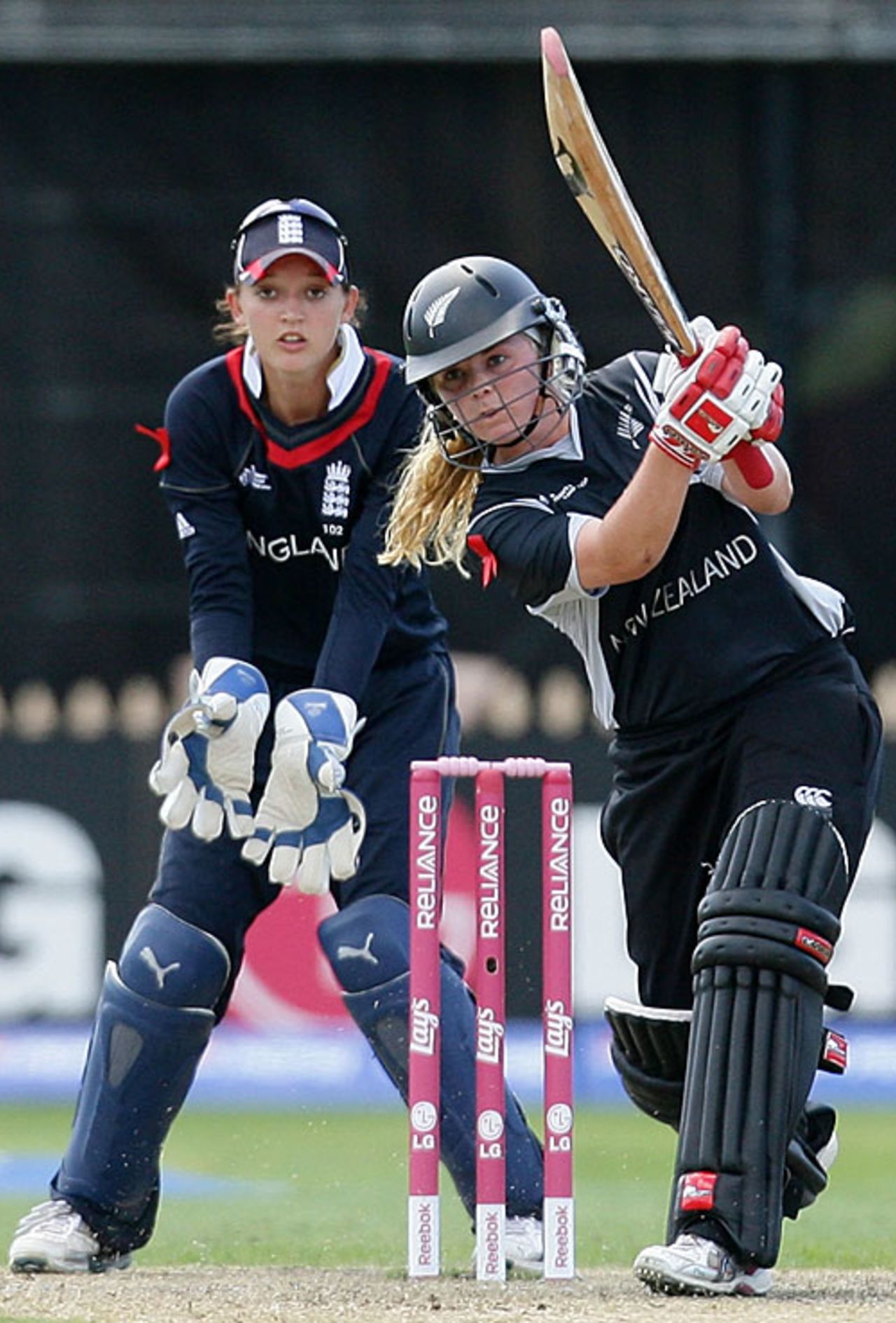 Lucy Doolan drives past mid-off, England v New Zealand, women's World Cup final, Sydney, March 22, 2009