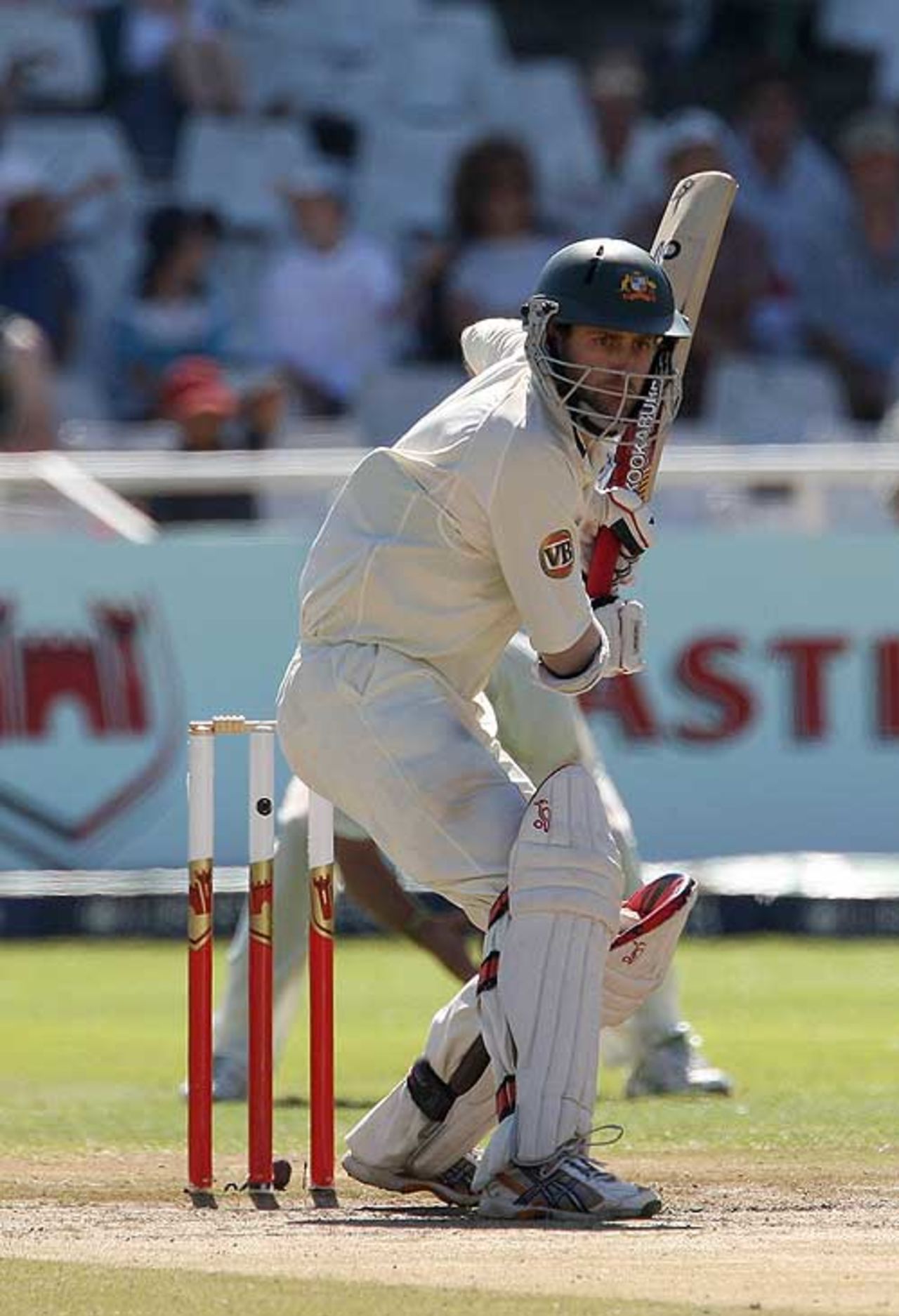 Simon Katich watchfully gets forward to leave, South Africa v Australia, 3rd Test, 4th day, Cape Town, March 22, 2009