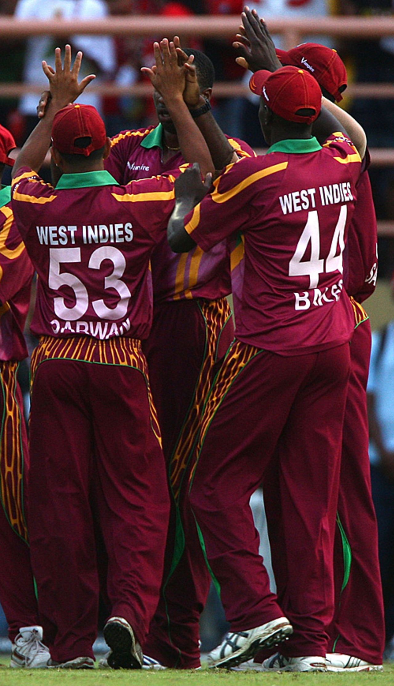 West Indies congratulate eachother on winning the second ODI against England, West Indies v England, 2nd ODI, Providence