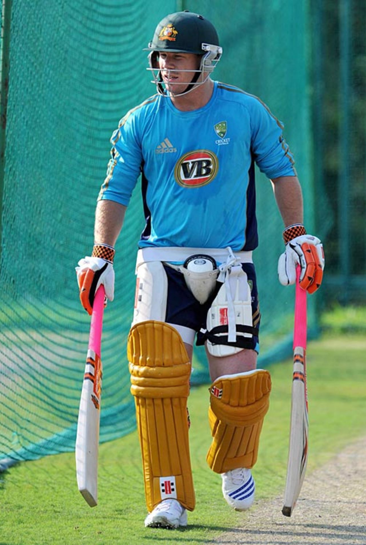 David Warner is all padded up for batting practice, Johannesburg, March 25, 2009