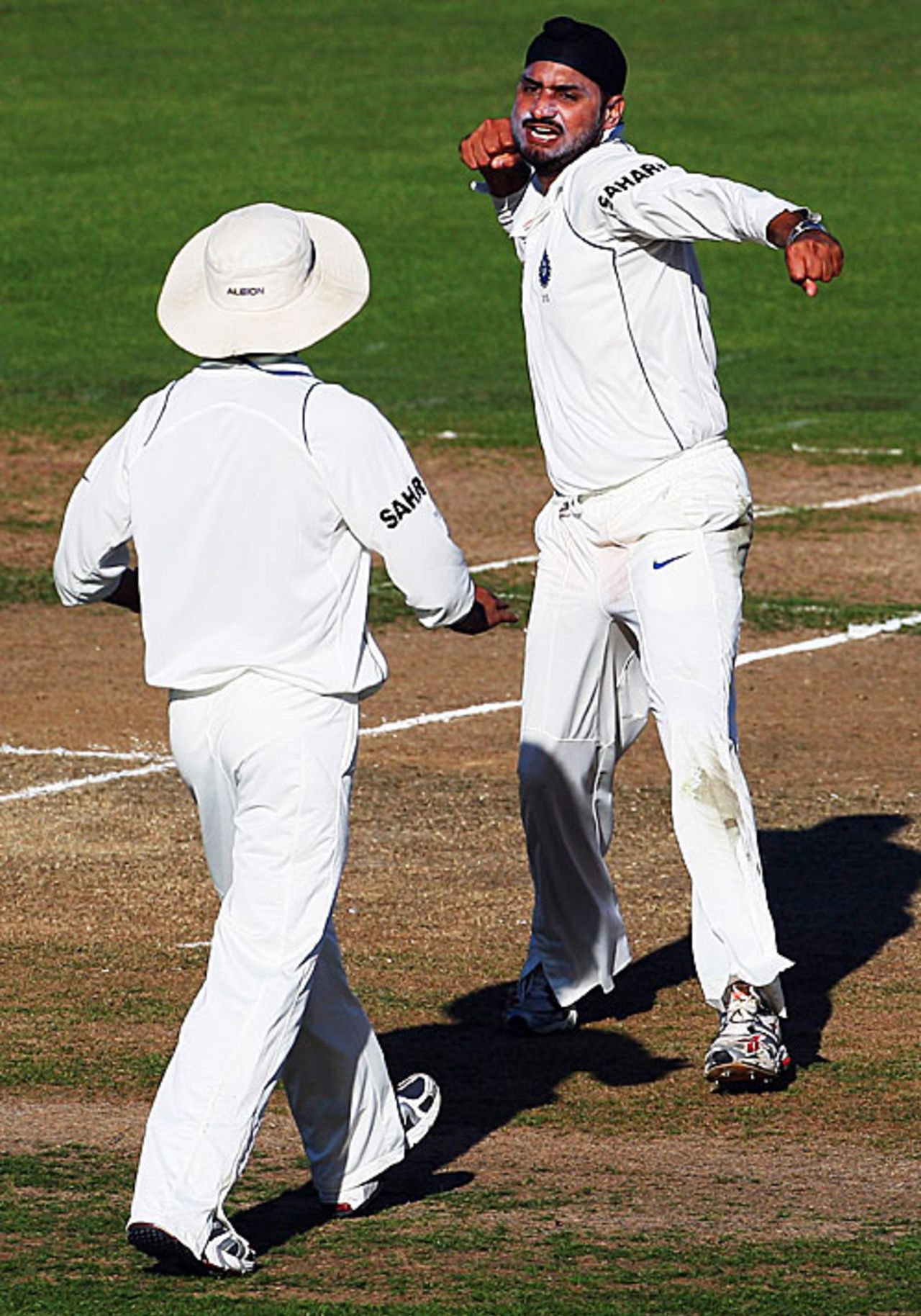 The excitement gets to Harbhajan Singh after claiming Ross Taylor , New Zealand v India, 2nd Test, Napier, 1st day, March 26, 2009