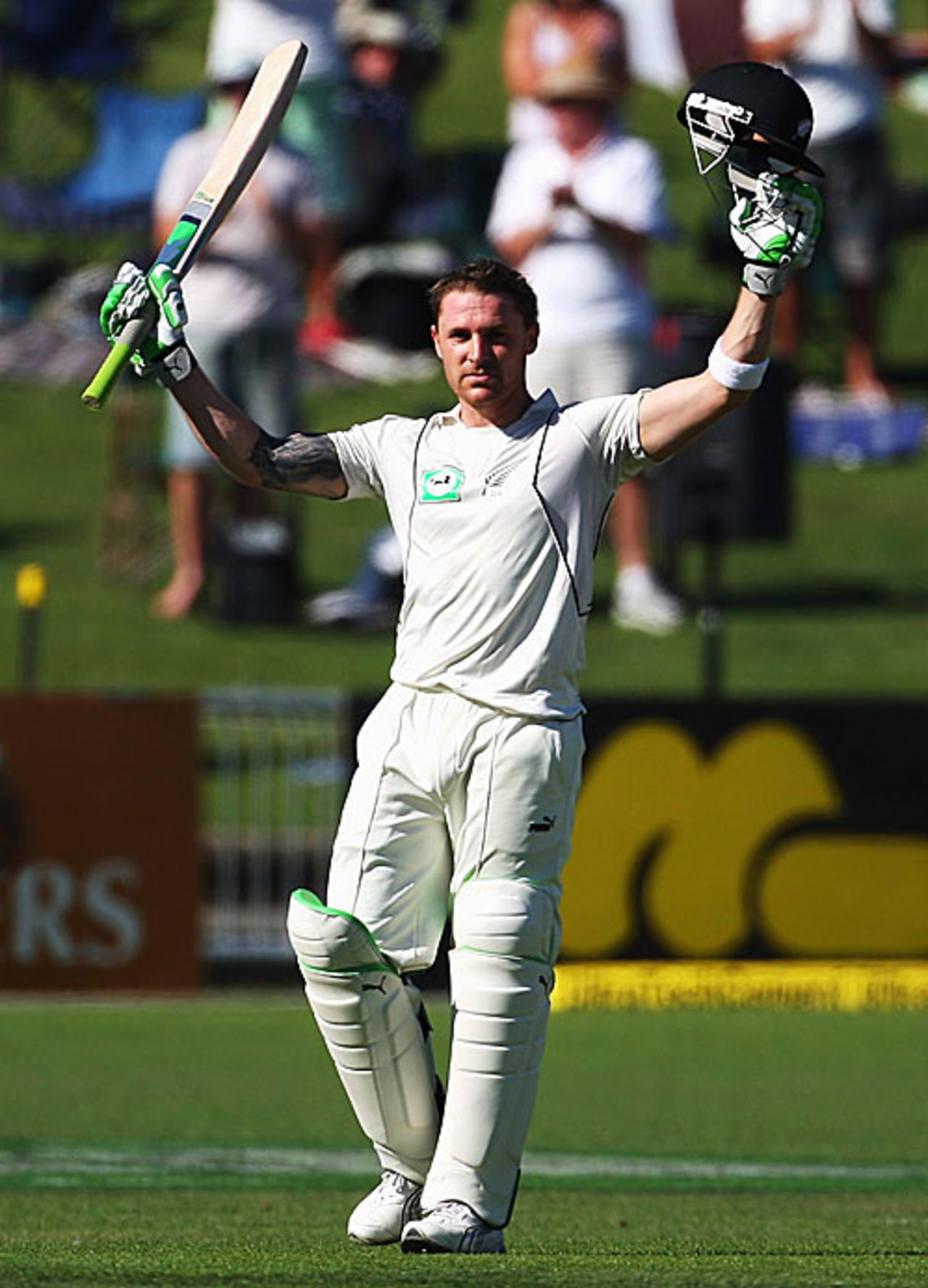 Brendon McCullum reached his third Test hundred, New Zealand v India, 2nd Test, Napier, 2nd day, March 27, 2009