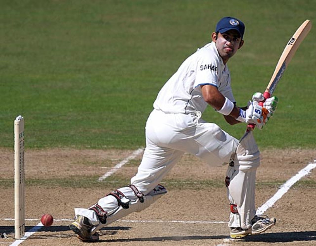Gautam Gambhir plays on the leg side, New Zealand v India, 2nd Test, Napier, 4th day, March 29, 2009
