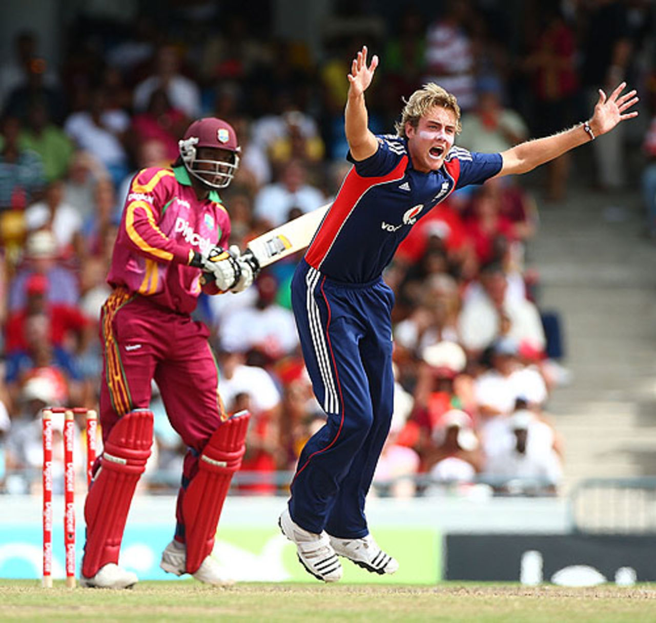 Chris Gayle survives a loud appeal for lbw from Stuart Broad, West Indies v England, 4th ODI, Bridgetown, March 29, 2009
