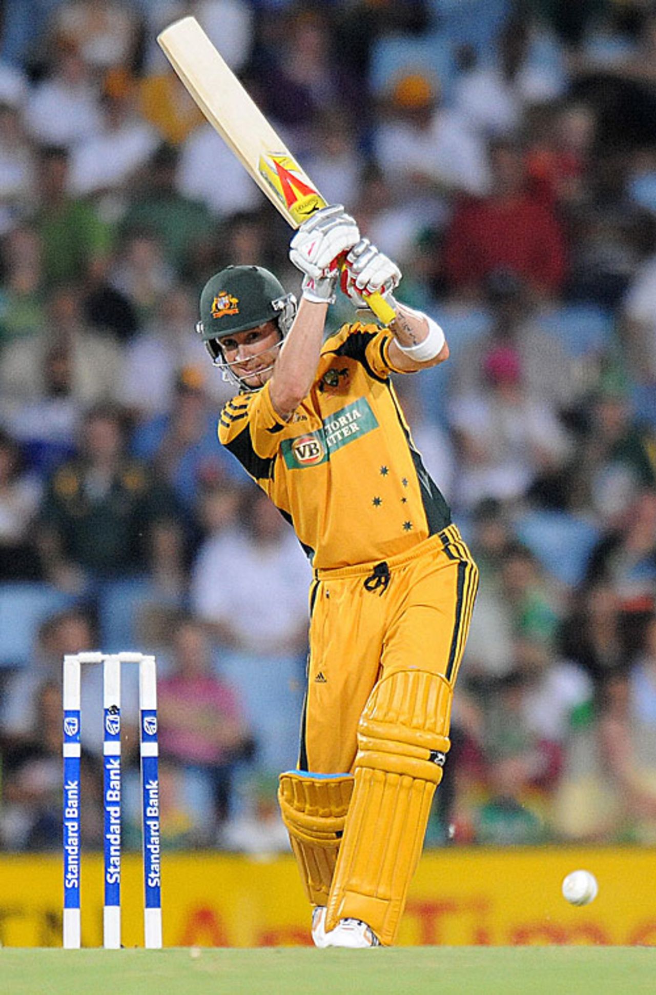 Michael Clarke plays a forceful shot down the ground, South Africa v Australia, 2nd Twenty20, Centurion, March 29, 2009