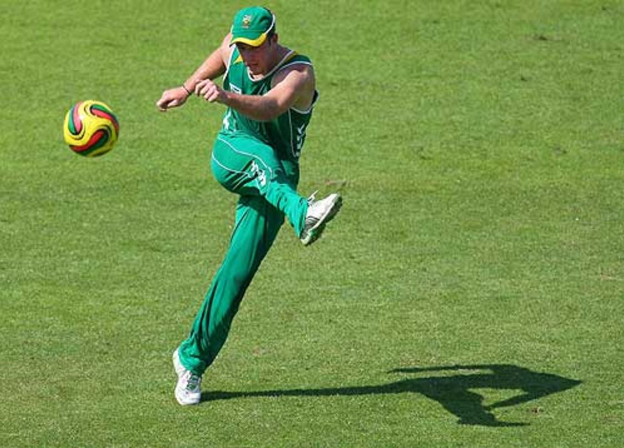 AB de Villiers kicks about a football during training, Durban, April 2, 2009