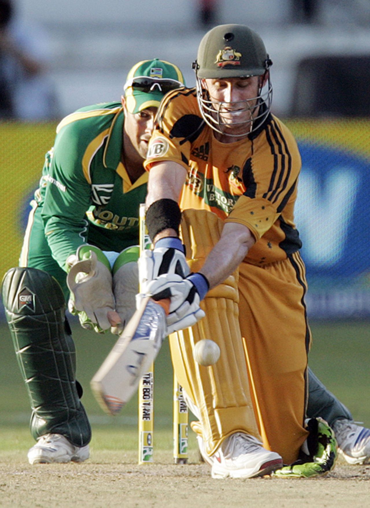 Michael Hussey tries to sweep, South Africa v Australia, 1st ODI, Durban, April 3, 2009