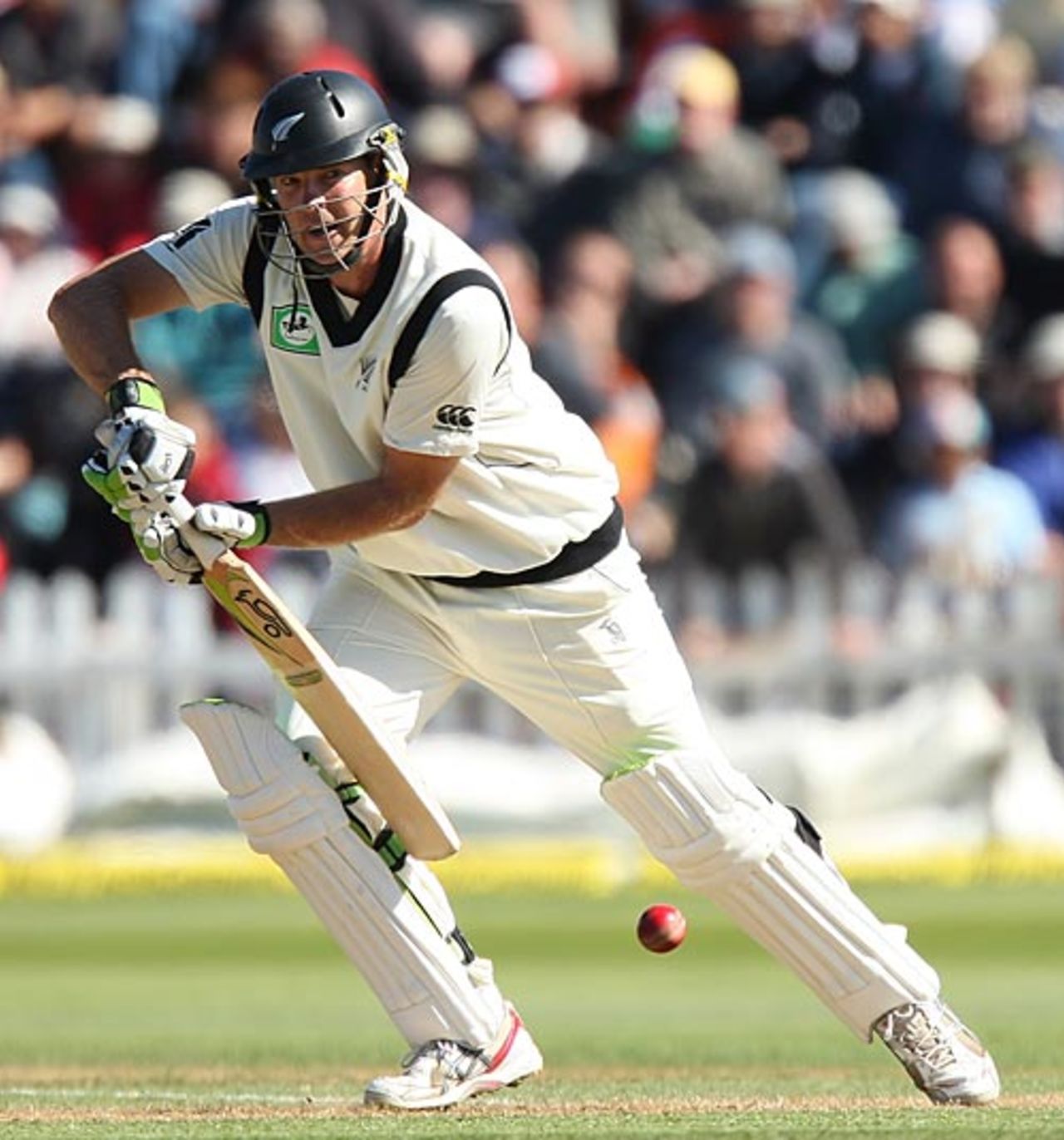Tim McIntosh plays on the off side, New Zealand v India, 3rd Test, Wellington, 2nd day, April 4, 2009