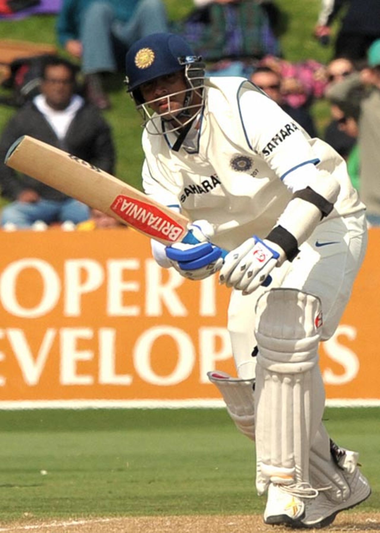 Rahul Dravid plays on the leg side, New Zealand v India, 3rd Test, Wellington, 3rd day, April 5, 2009