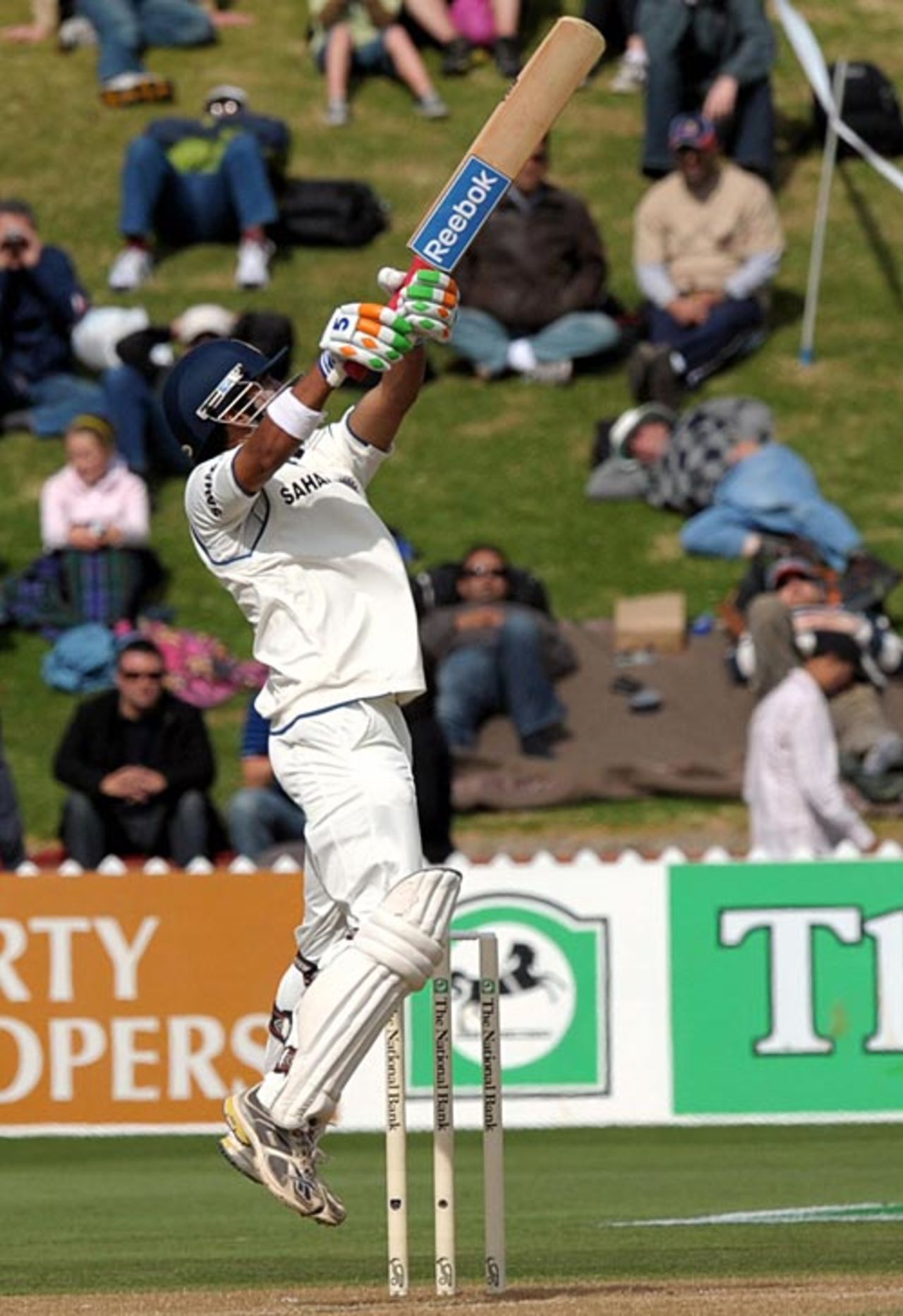 Gautam Gambhir hits over slip, New Zealand v India, 3rd Test, Wellington, 3rd day, April 5, 2009
