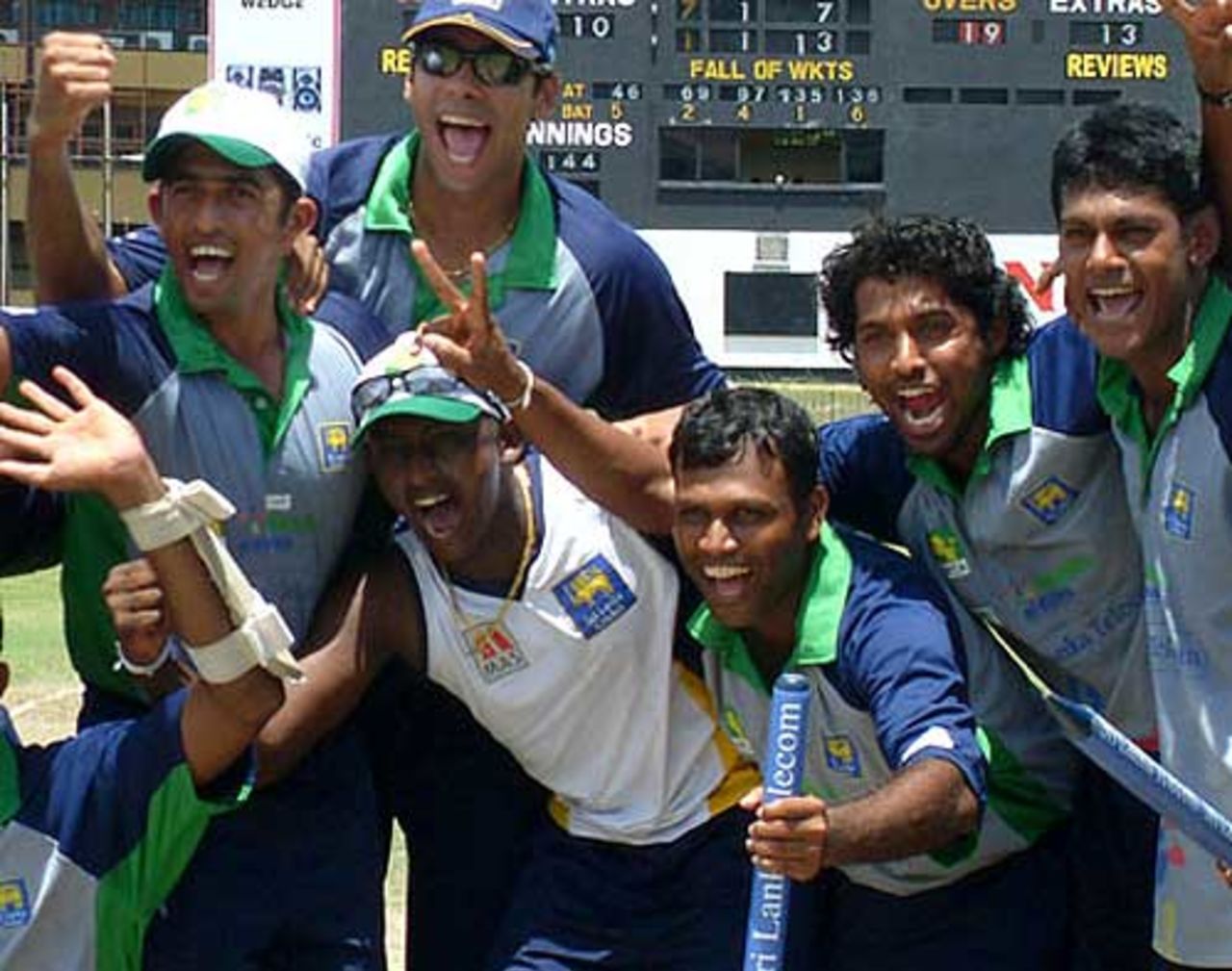 Wayamba players after their five-wicket win in the final, Basnahira South v Wayamba, Inter-Provincial Twenty20, Colombo, SSC, April 5, 2009