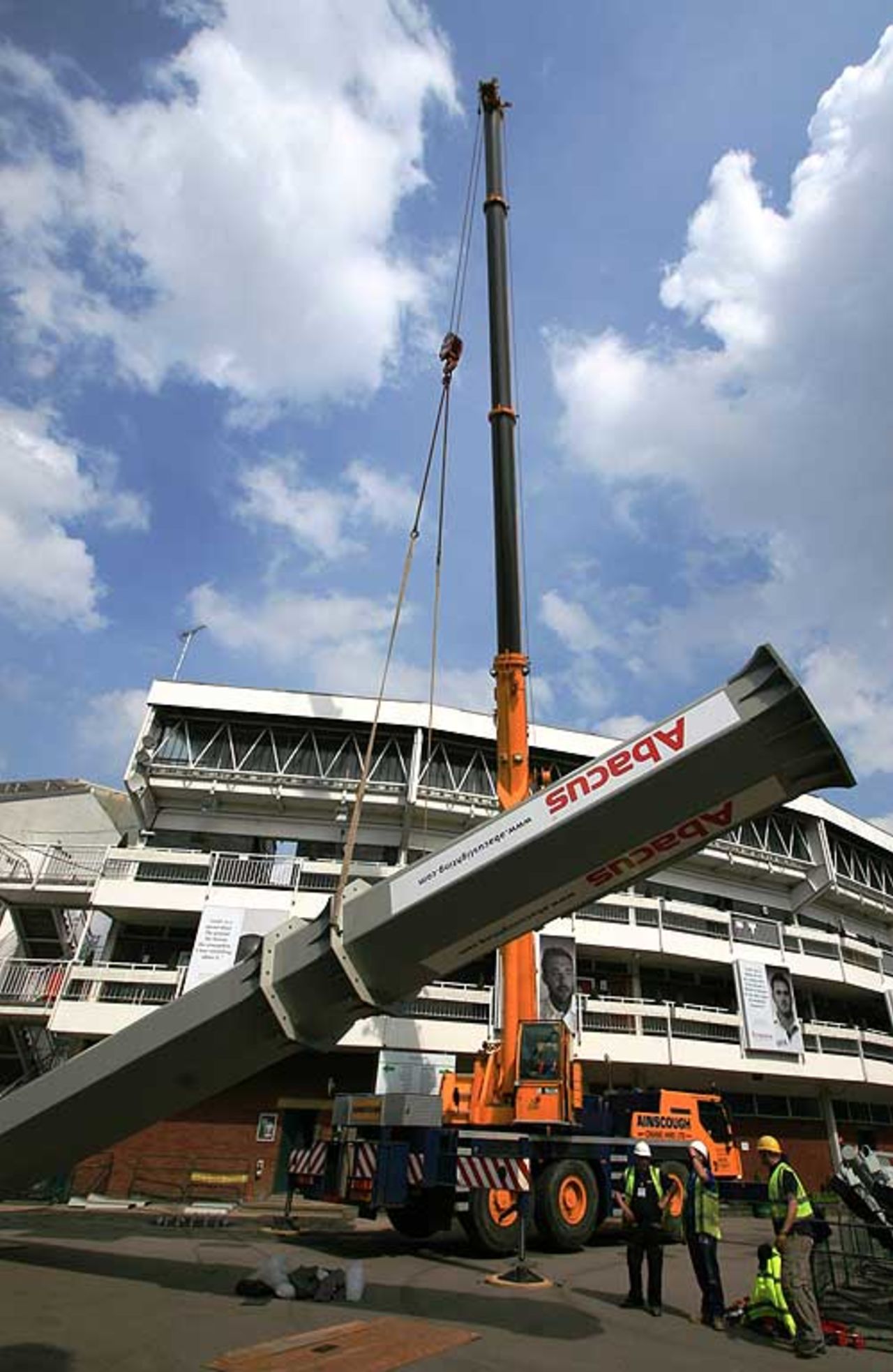The Grace Gate floodlight being lowered into place at Lord's, April 6, 2009