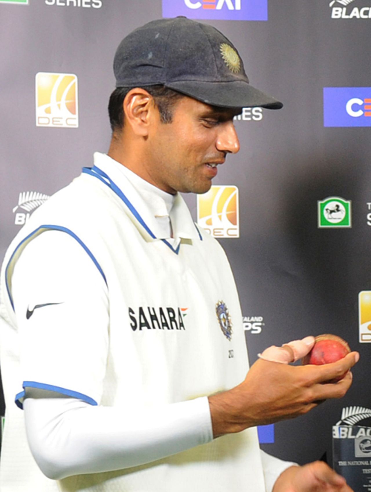 Rahul Dravid is presented with the match ball, New Zealand v India, 3rd Test, Wellington, 5th day, April 7, 2009