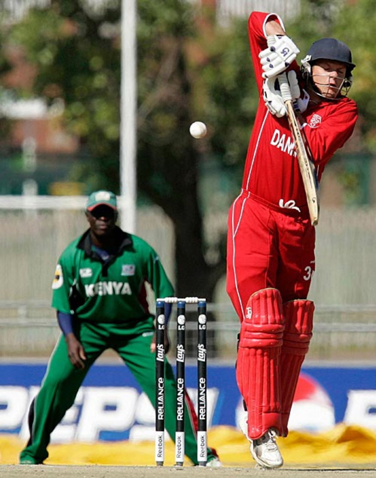 Freddie Klokker defends a short ball, Denmark v Kenya, World Cup Qualifiers, Potchefstroom, April 8, 2009