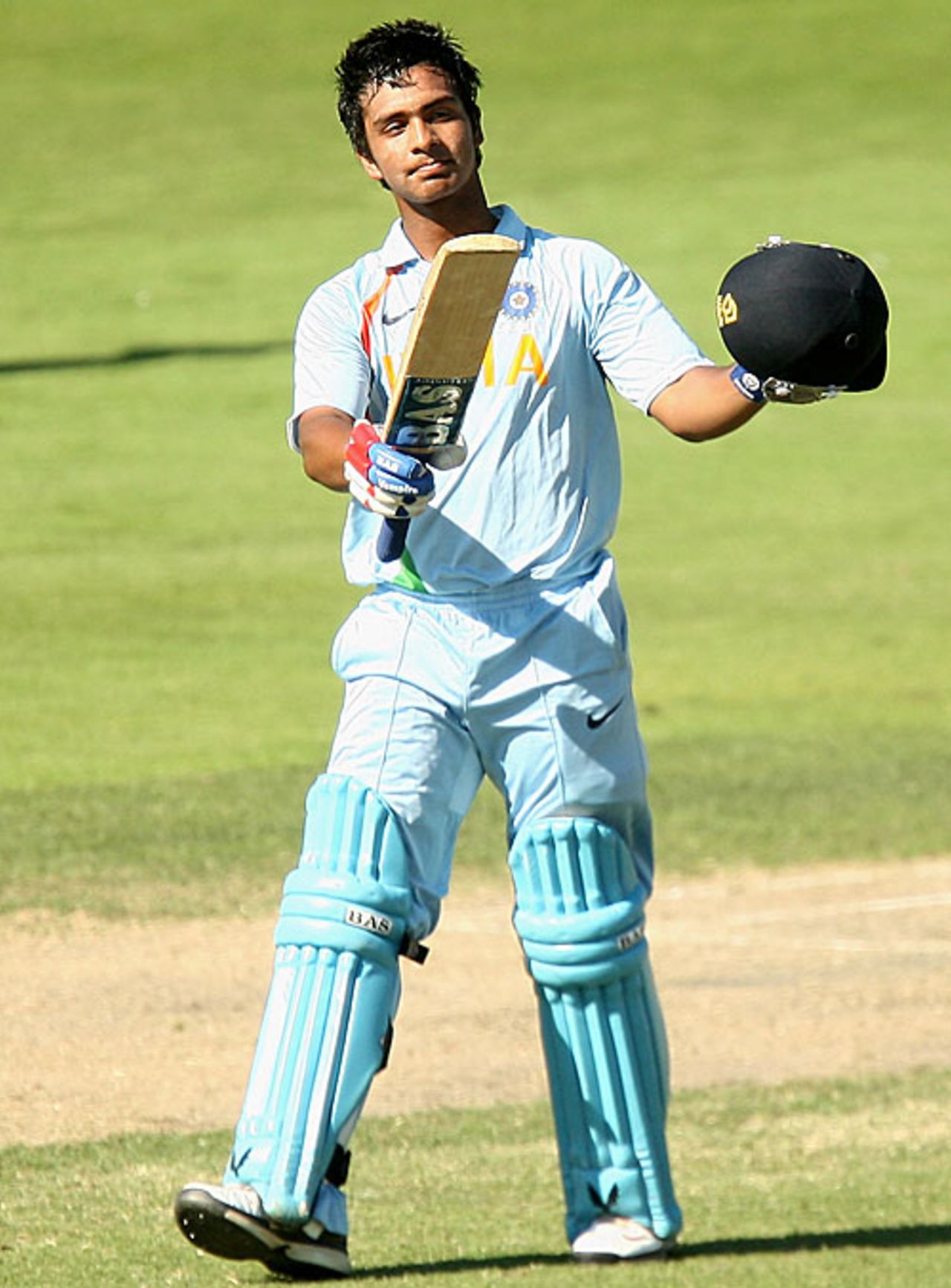 Mandeep Singh celebrates his century, Australia Under-19s v India Under-19s, 2nd match, Hobart, April 9, 2009