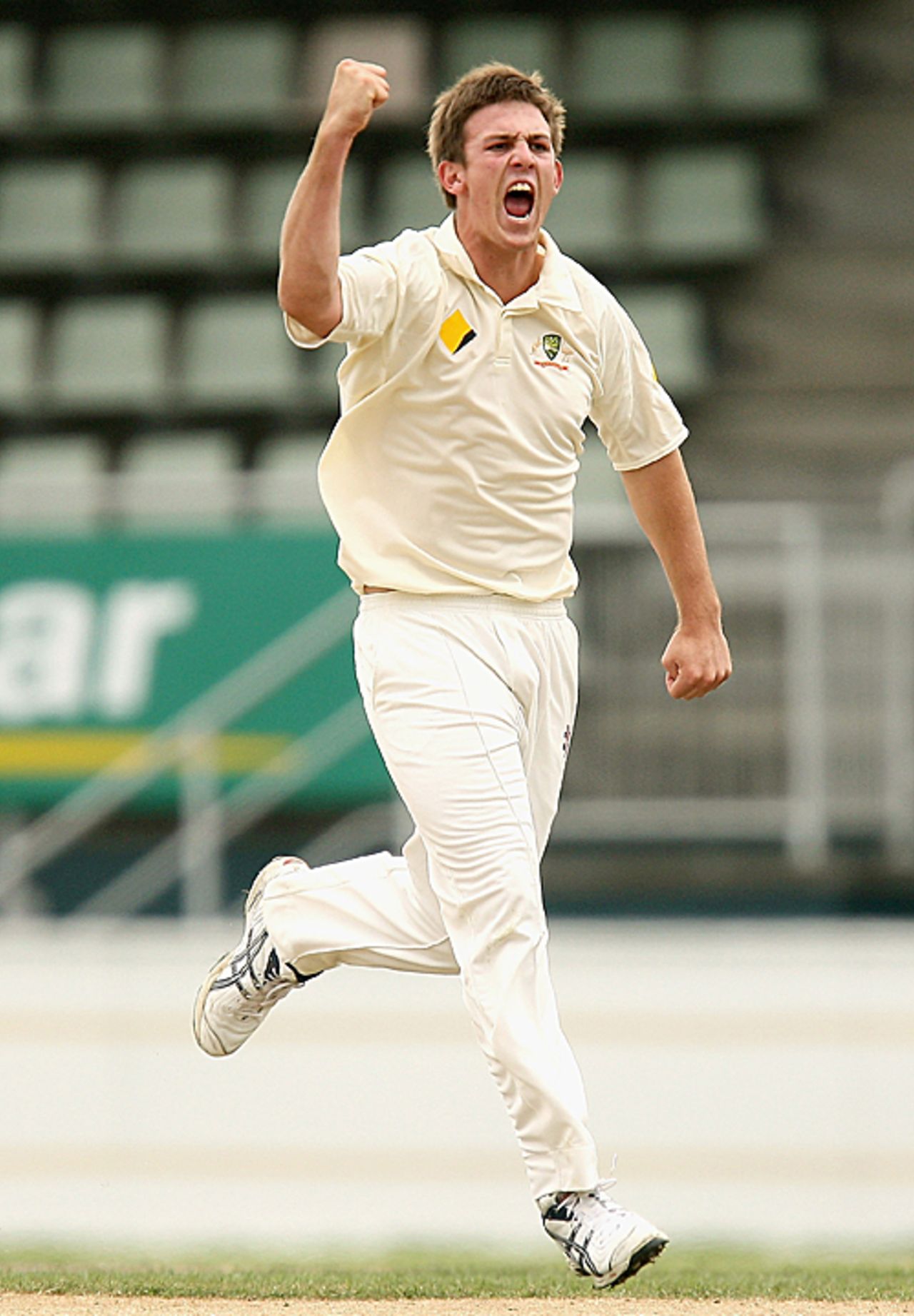 Mitchell Marsh celebrates one of his three wickets, Australia Under-19 v India Under-19, 1st Test, Hobart, 2nd day, April 12, 2009