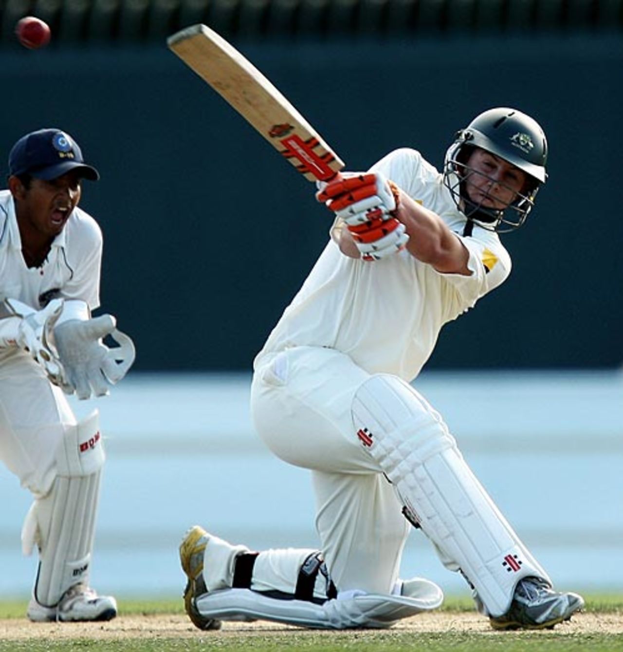 Nic Maddinson slog sweeps, Australia Under-19 v India Under-19, 1st Test, Hobart, 3rd day, April 13, 2009