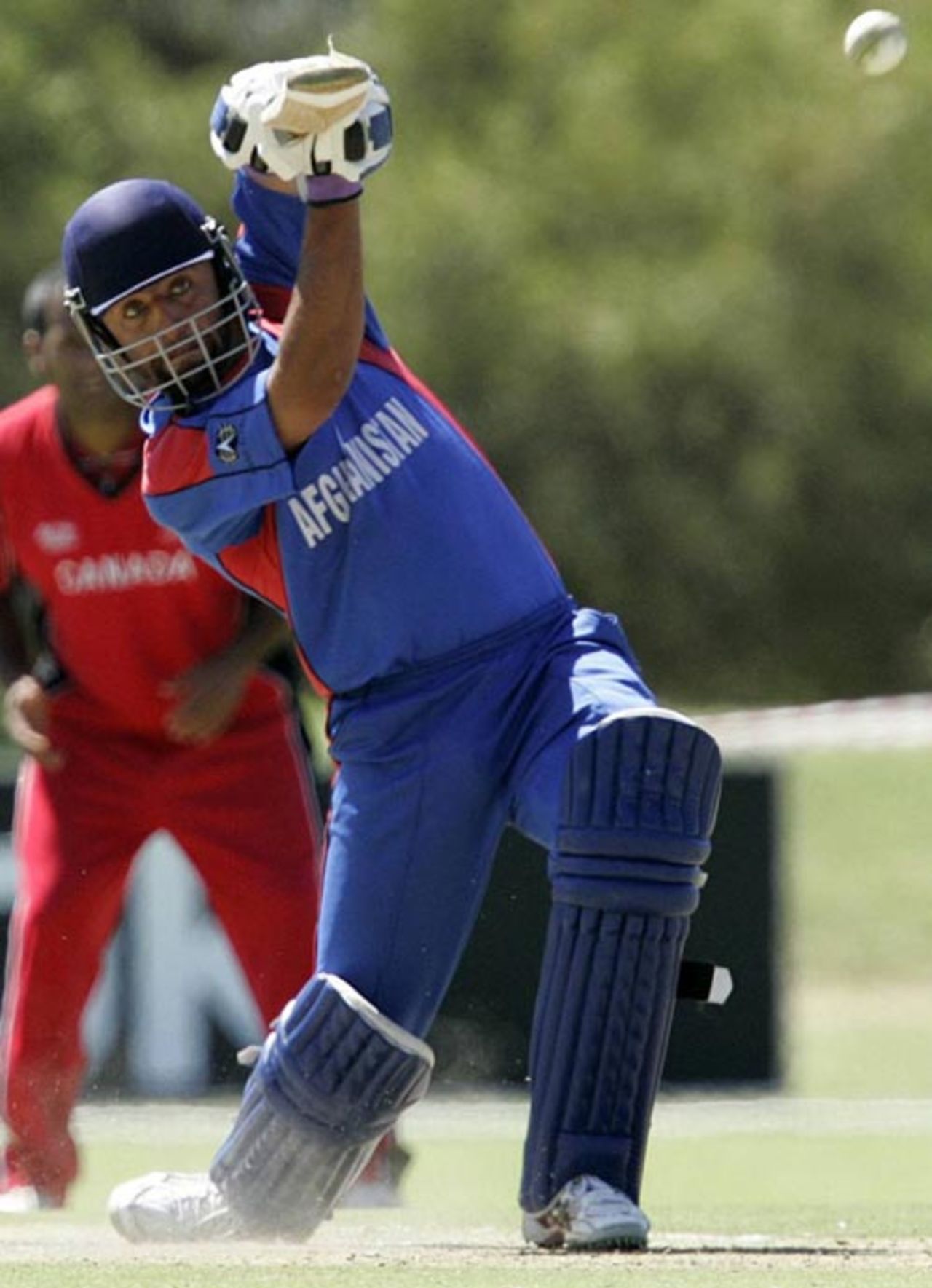 Afghanistan's Noor Ali hammers the ball down the ground, Afghanistan v Canada, ICC World Cup Qualifiers, Super Eights, Pretoria, April 13, 2009