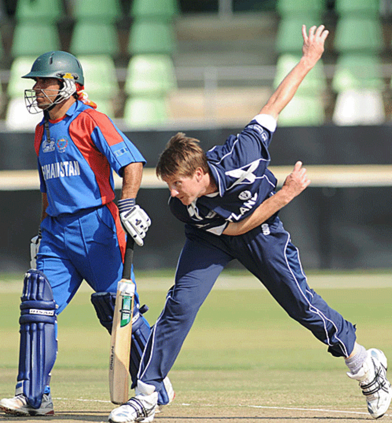 John Blain bowls, Afghanistan v Scotland, ICC World Cup Qualifiers, Super Eights, Benoni, April 15, 2009