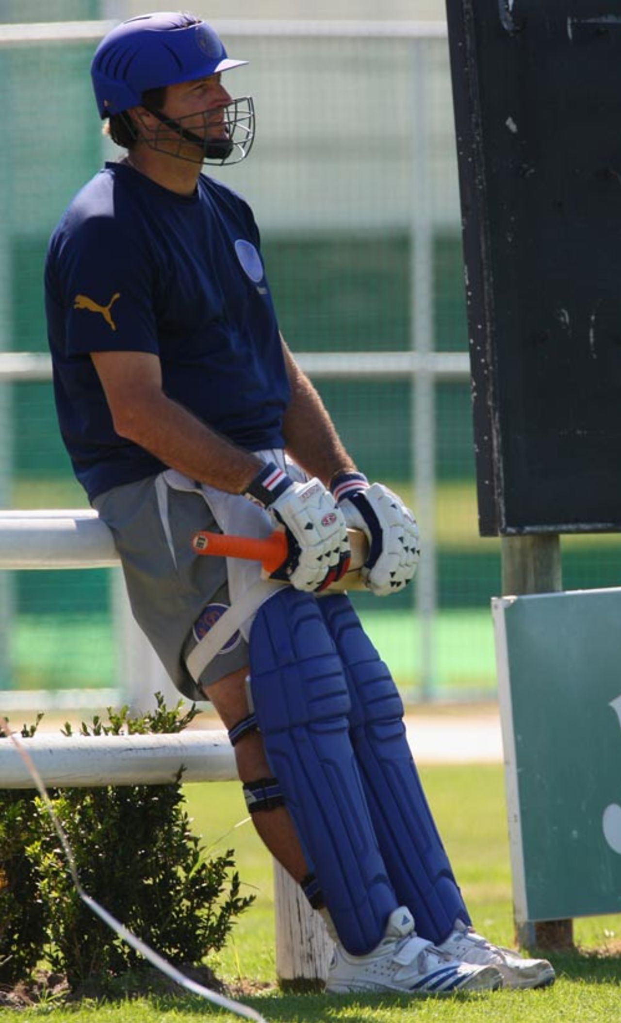 Tyron Henderson waits for his turn to bat at a Rajasthan Royals practice session, Cape Town, April 15, 2009