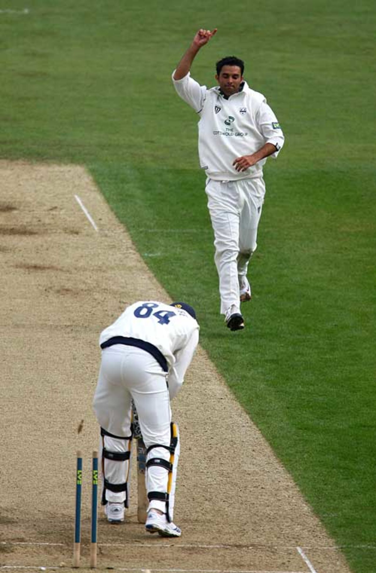 Kabir Ali ends the resistance of David Balcombe, Hampshire v Worcestershire, County Championship Division One, The Rose Bowl, April 16, 2009