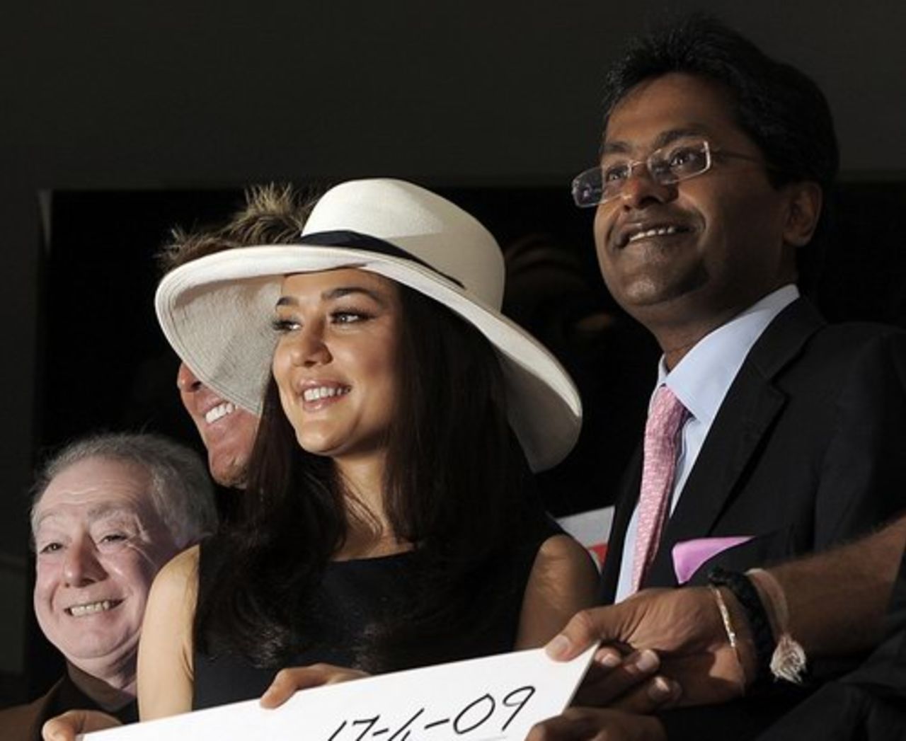 Lalit Modi and Preity Zinta present a cheque to the Alexander Sinton High School, Cape Town, 17 April 2009