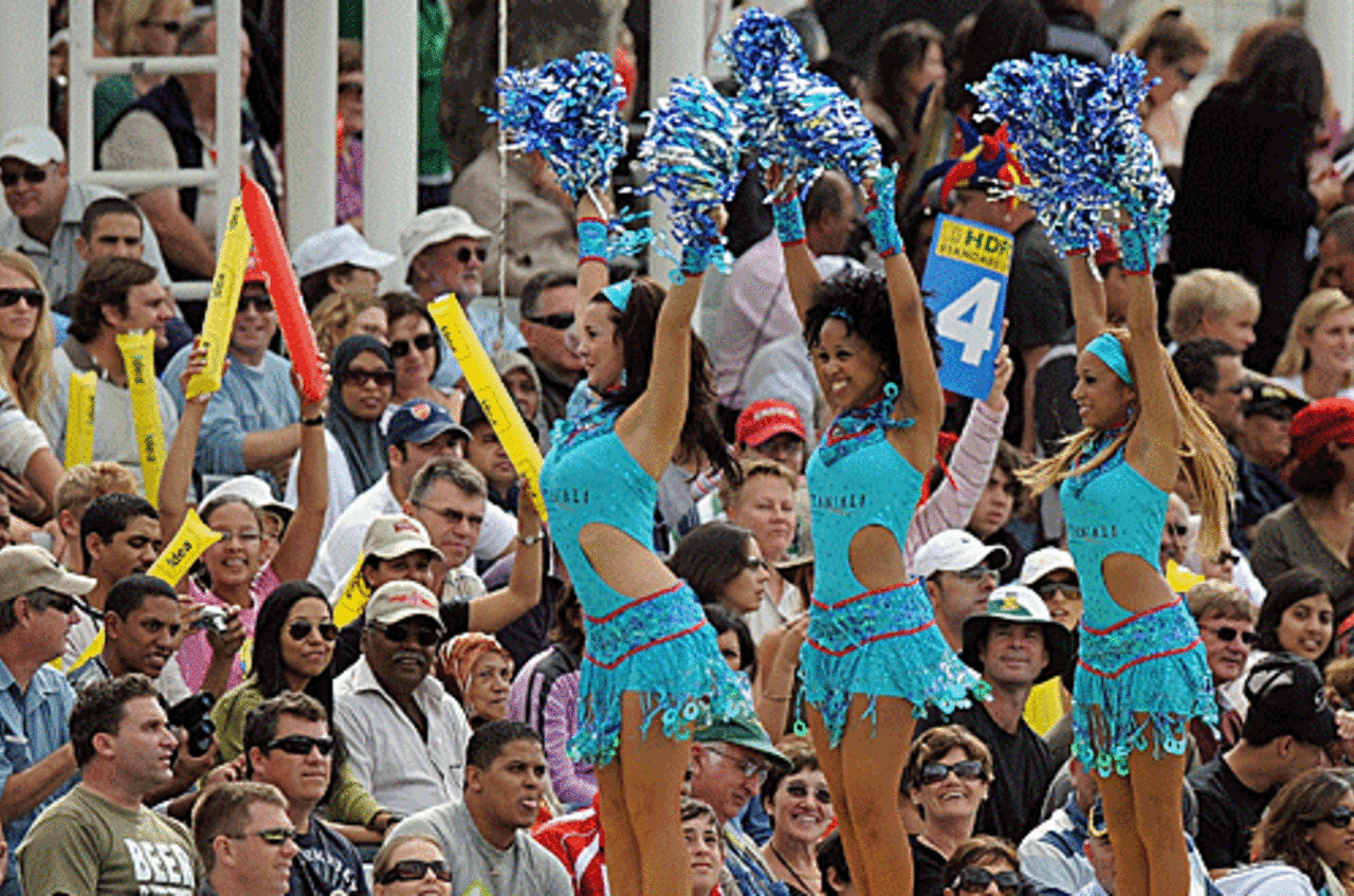 Cheerleaders entertain the crowd during the first game of the IPL's second season, Cape Town, April 18, 2009
