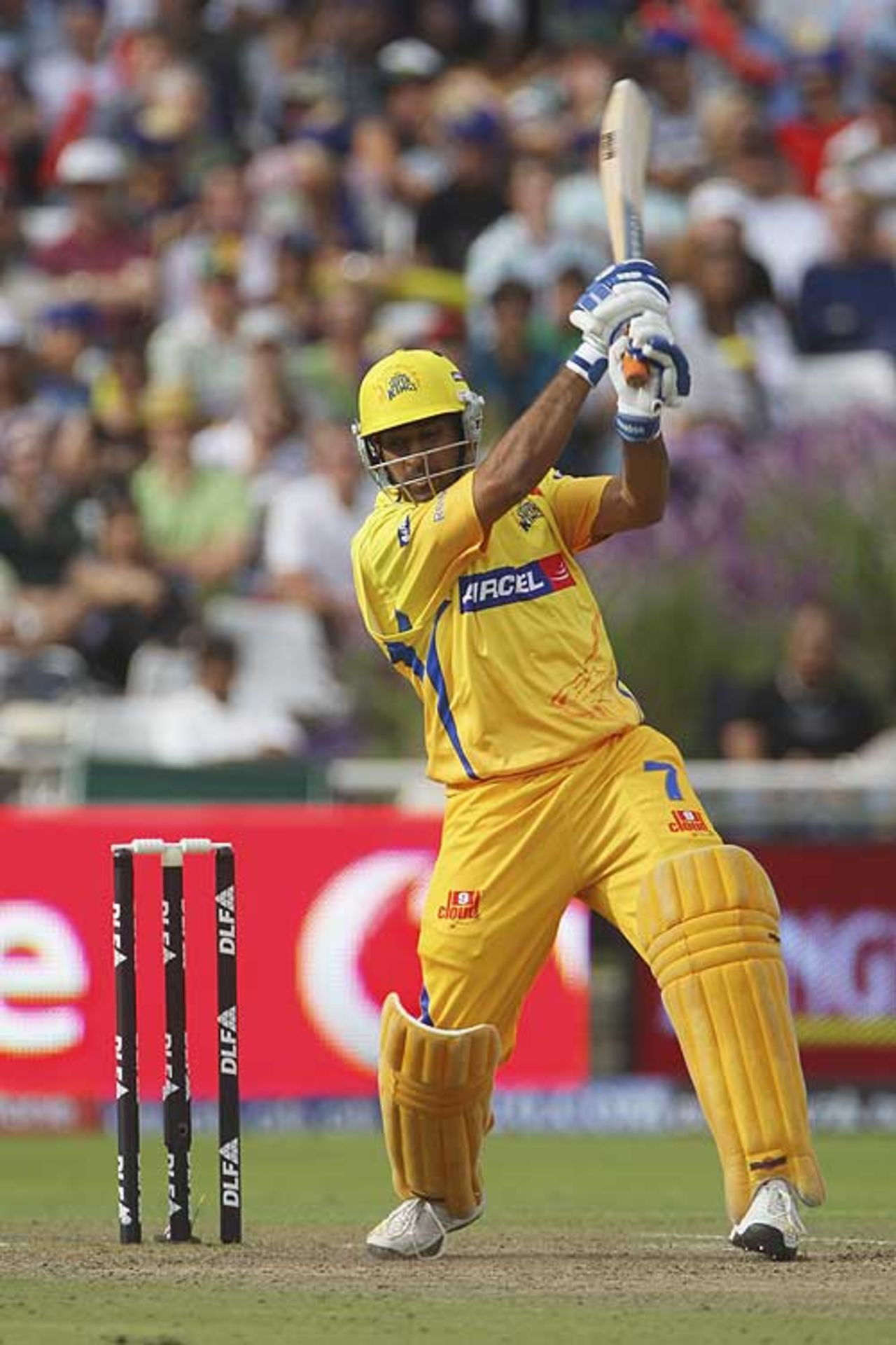 MS Dhoni crunches the ball away, Chennai Super Kings v Mumbai Indians, IPL, 1st game, Cape Town, April 18, 2009