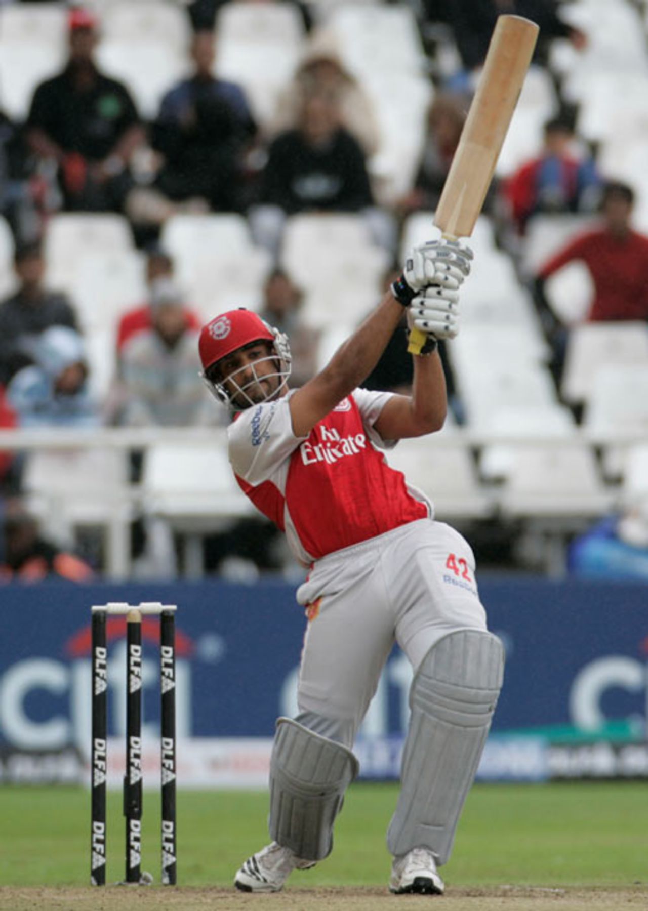 Ravi Bopara wallops the ball down the ground, Delhi Daredevils v Kings XI Punjab, IPL, 3rd game, Cape Town, April 19, 2009