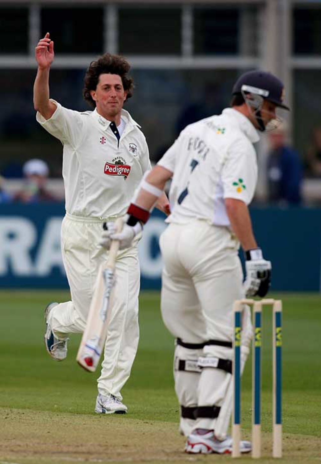 Jon Lewis removes James Foster for a duck, Gloucestershire v Essex, County Championship Division Two, Bristol, April 22, 2009