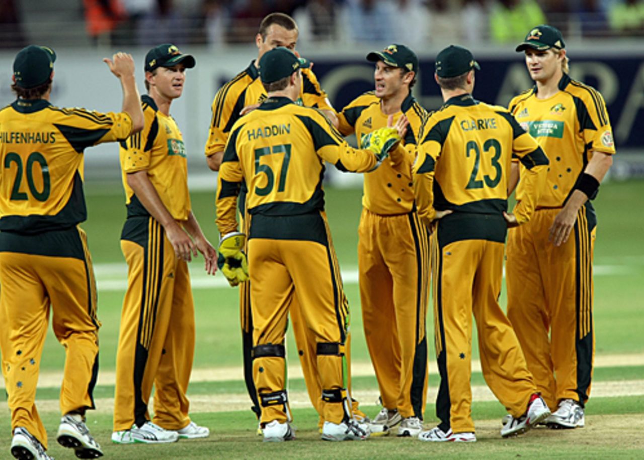 The Australians celebrate another dismissal, Pakistan v Australia, 1st ODI, Dubai, April 22, 2009