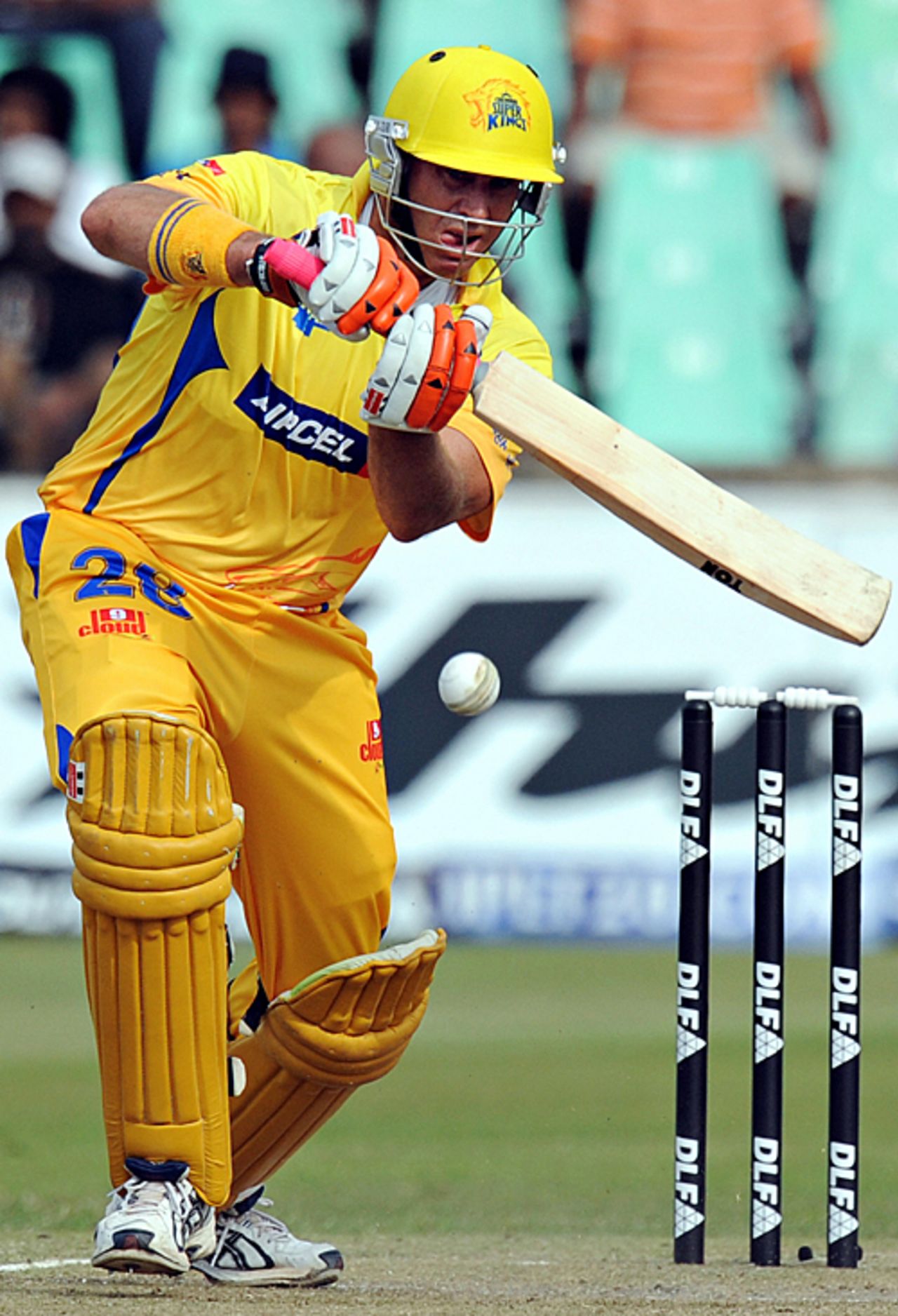Matthew Hayden plays watchfully, Chennai Super Kings v Delhi Daredevils, IPL, 9th match, Durban, April 23, 2009