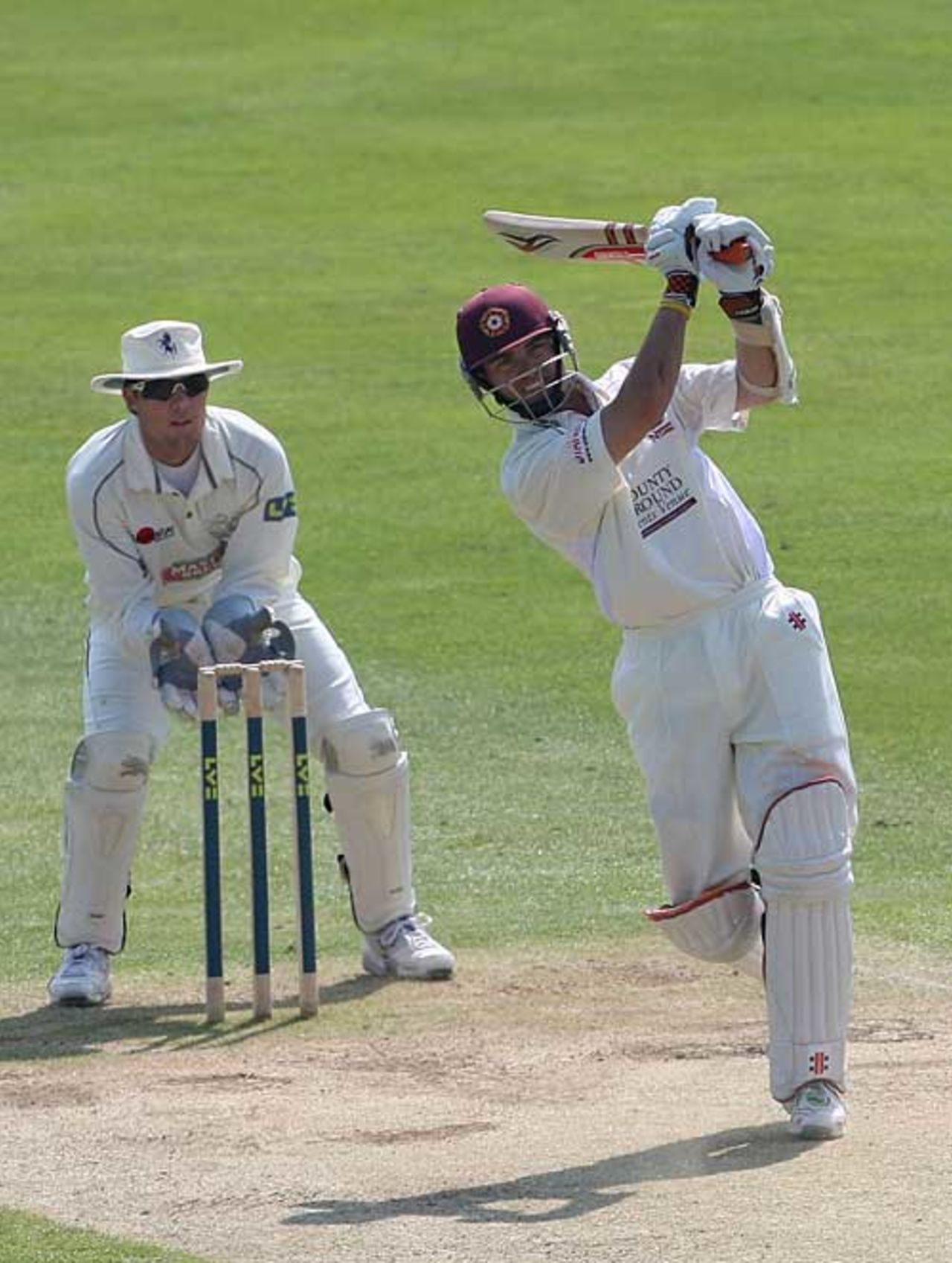 Stephen Peters comes down the track during his century, Kent v Northamptonshire, County Championship Division Two, Canterbury, April 24, 2009