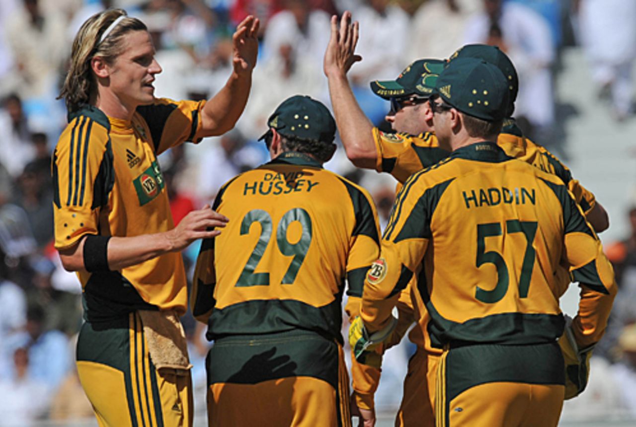The Australians celebrate the fall of another Pakistan wicket, Pakistan v Australia, 2nd ODI, Dubai, April 24, 2009