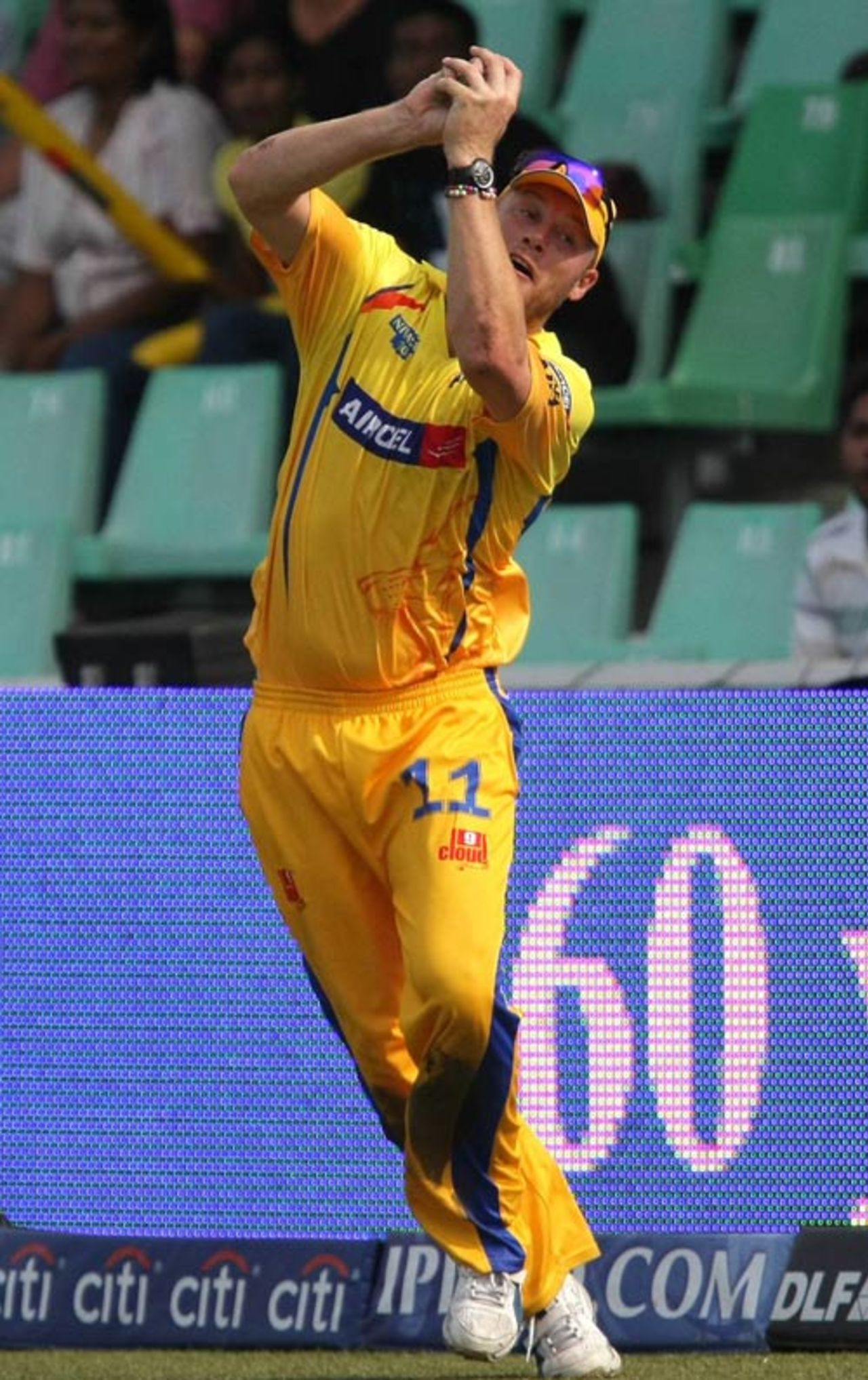 Andrew Flintoff latches on to a catch at the boundary, Chennai Super Kings v Delhi Daredevils, IPL, 9th match, Durban, April 23, 2009