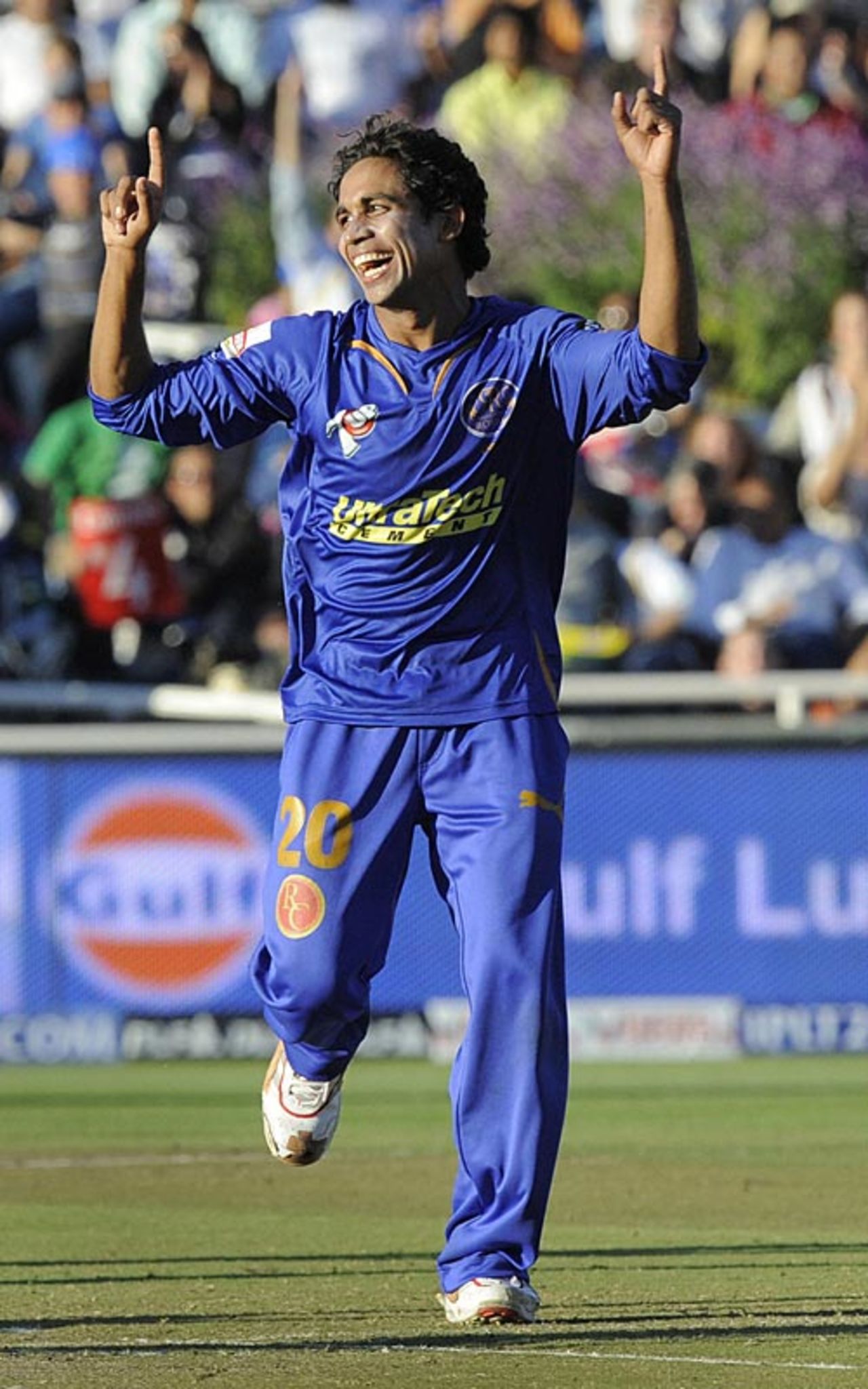 Kamran Khan is pleased after dismissing Ravi Bopara, Rajasthan Royals v Kings XI Punjab, Cape Town, April 26, 2009