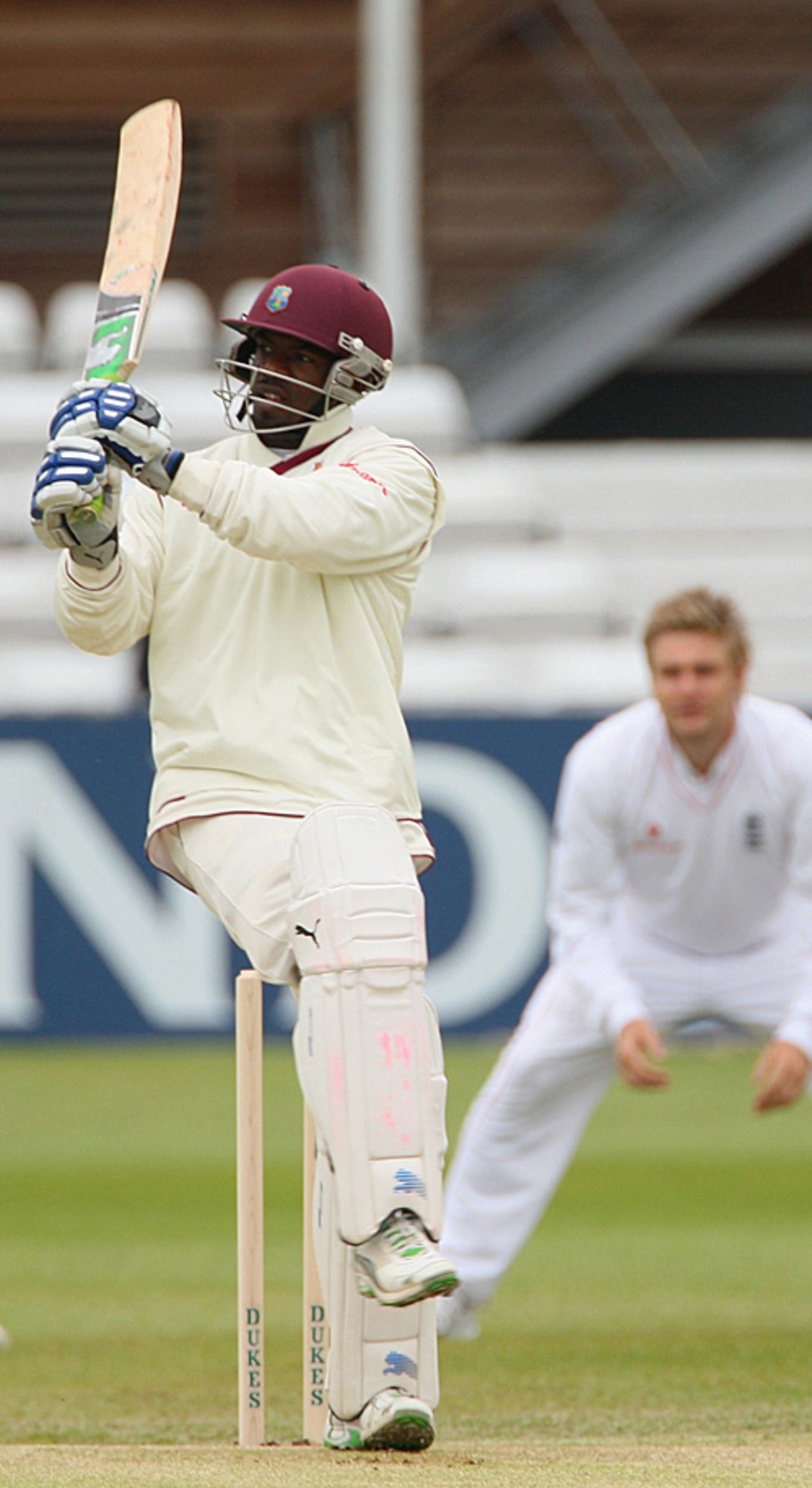 Devon Smith swivels onto a pull before the rain halted play, England Lions v West Indians, Derby, April 30, 2009