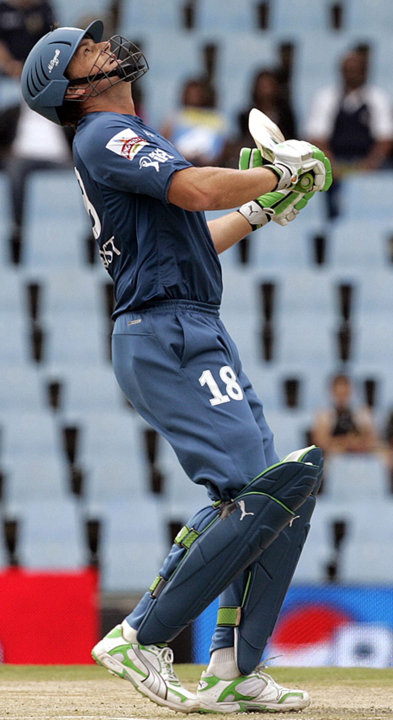 Adam Gilchrist knows the inevitable after skying a short ball from Dirk Nannes, Deccan Chargers v Delhi Daredevils, IPL, 21st match, Centurion, April 30, 2009