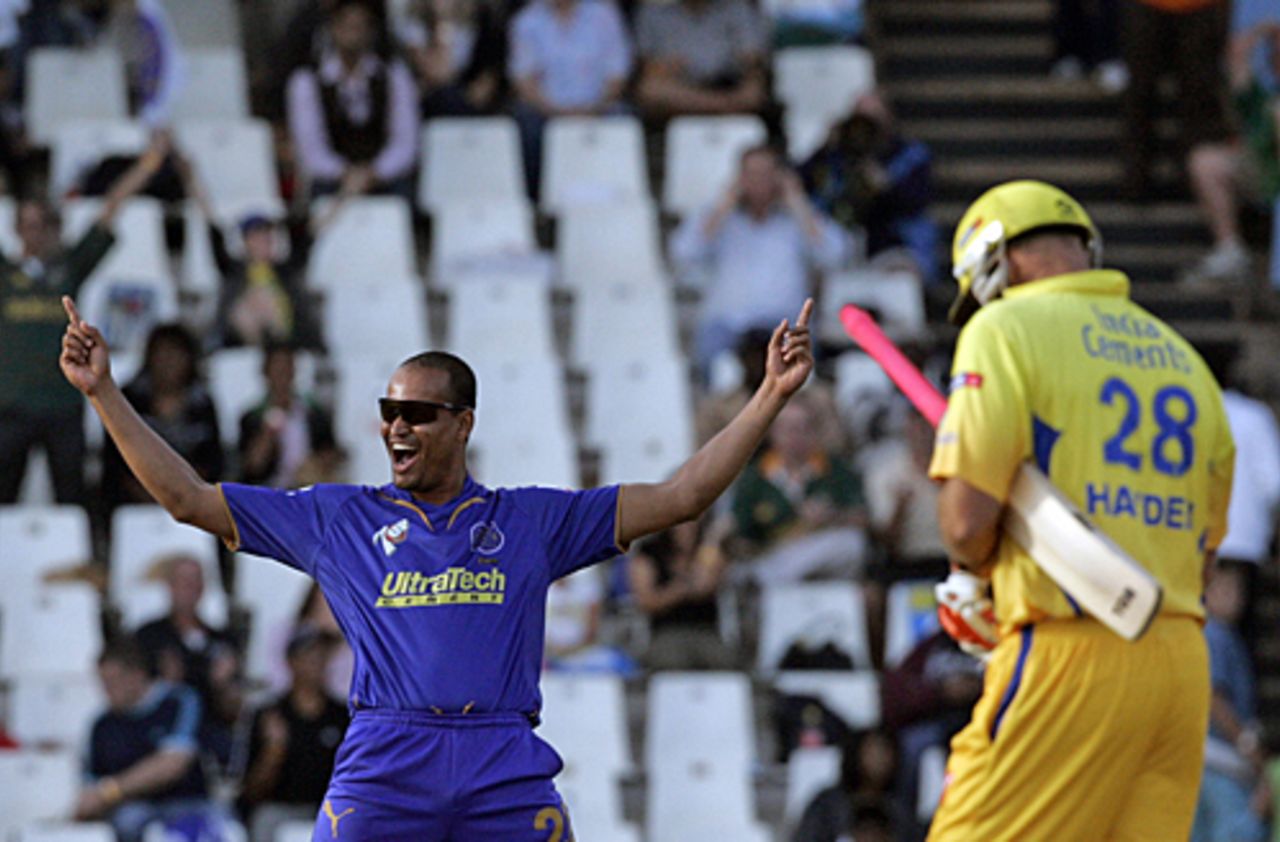 Yusuf Pathan's on top of the world after dismissing Matthew Hayden, Chennai Super Kings v Rajasthan Royals, IPL, 22nd match, Centurion, April 30, 2009