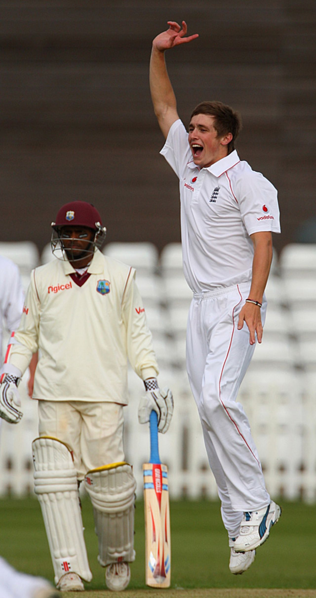 Chris Woakes celebrates one of his four West Indian wickets, England Lions v West Indians, Derby, April 30, 2009
